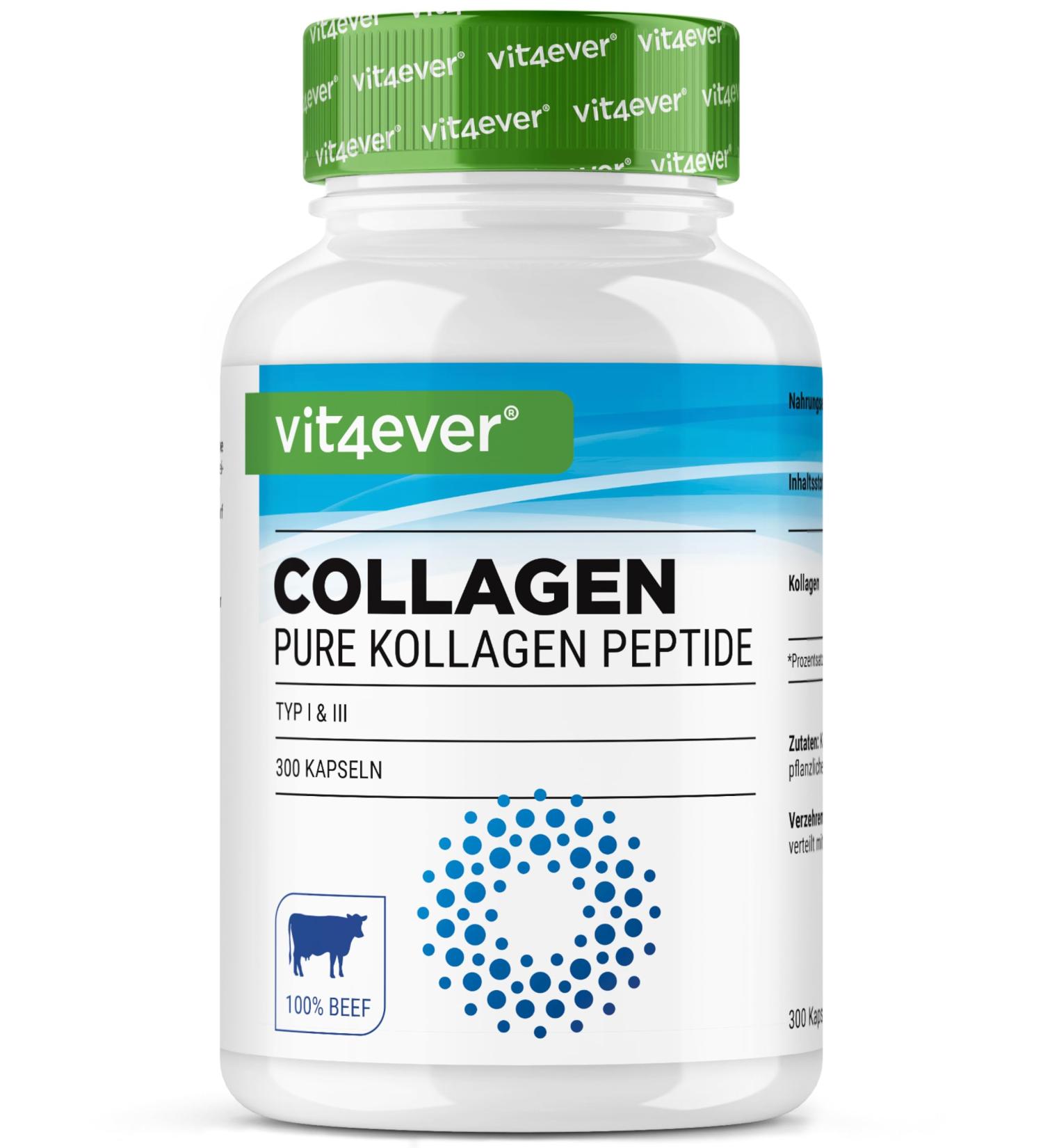 Collagen 300 Capsules - 4500mg de Collag ne bioactif hydrolys peptides par dose journali re - Collag ne type 1 & 3 - Alternative la poudre - Hautement dos 300 unit (Lot de 1) - Buy Online on GoSupps.com