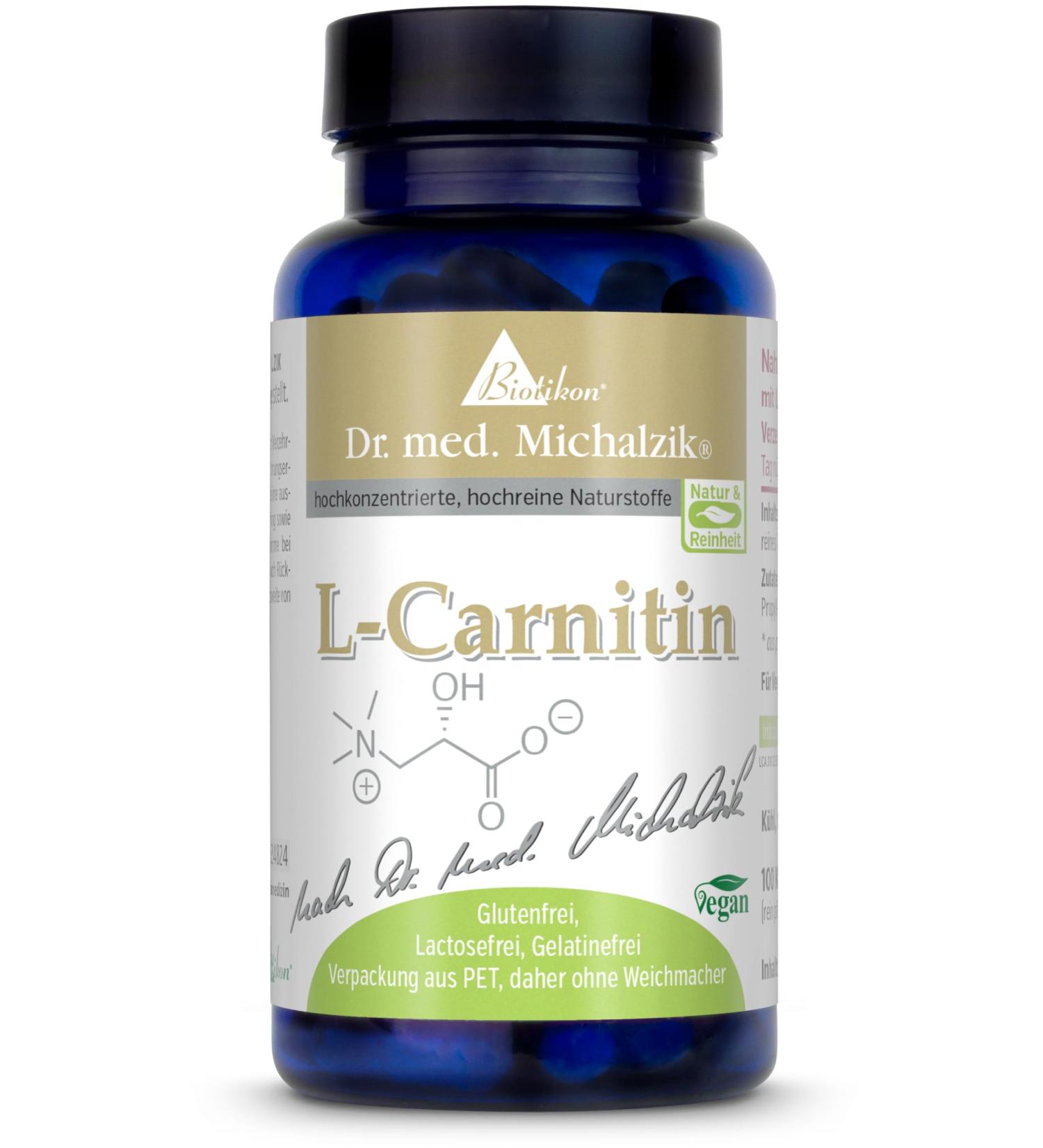 L-Carnitine 500 mg - 100 Capsules - Pure L-Carnitine Tartrate - No Additives - BIOTIKON - International Shipping Available - Buy Online on GoSupps.com