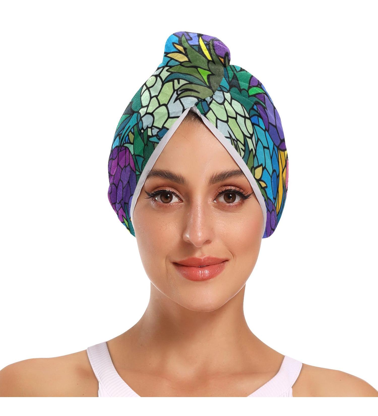 Buy Abstract Colorful Pineapple Hair Towels - Super Absorbent Quick Dry 2 Pack for Women & Girls - Buy Online on GoSupps.com