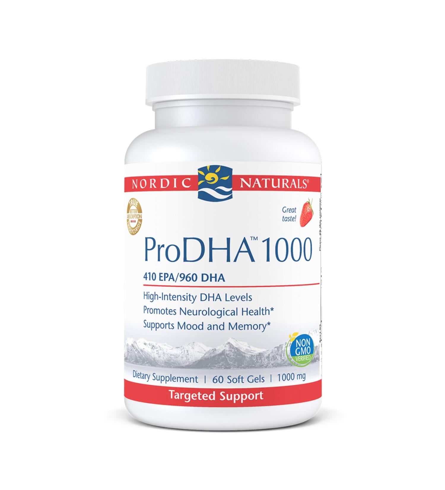 Nordic Naturals ProDHA 1000 Strawberry - 1000mg, 60 Softgels | Omega-3 Fish Oil Supplement - Buy Online on GoSupps.com