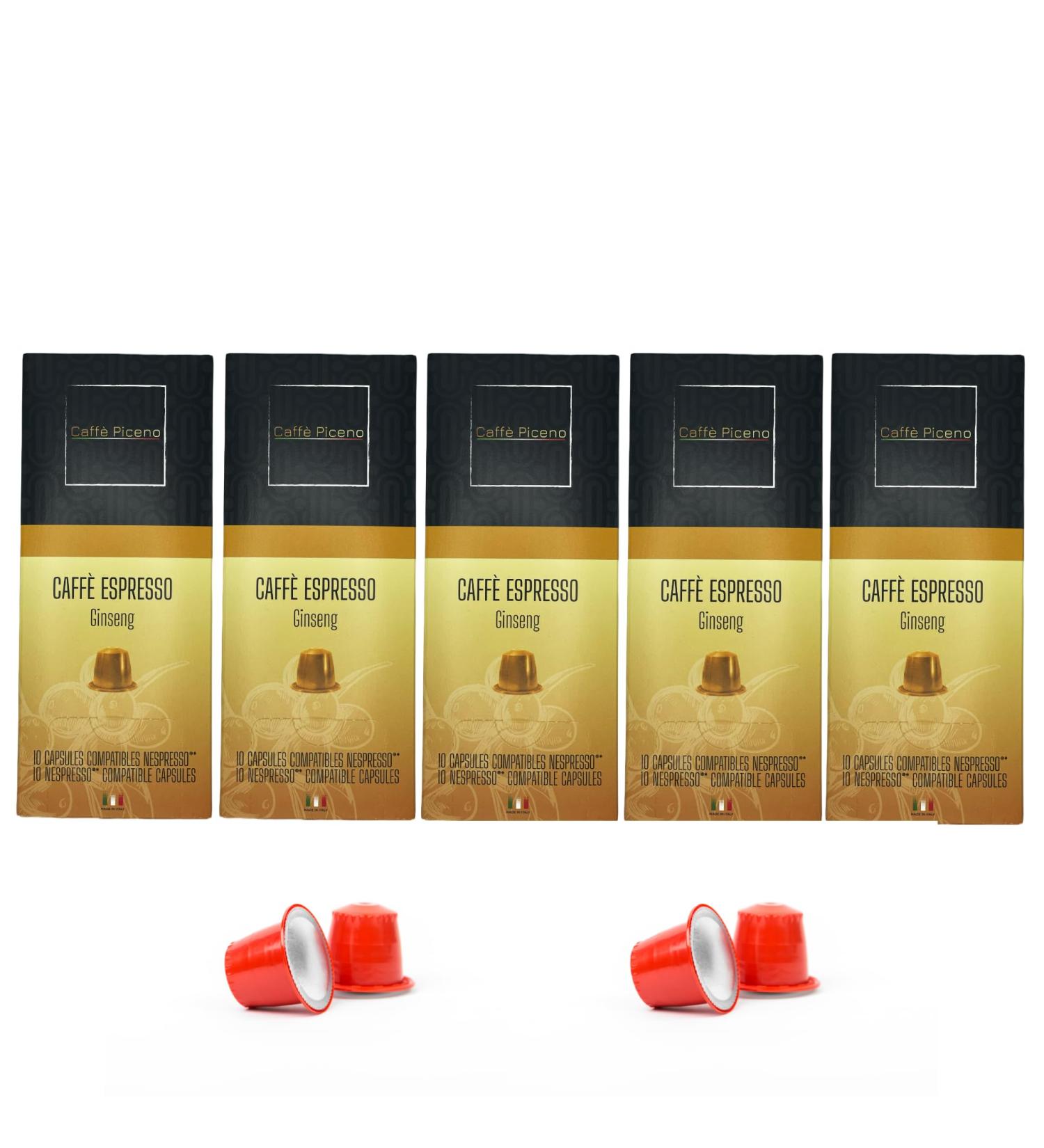 Caff Piceno Ginseng 50 Coffee Capsules Compatible with Nespresso Original Line Machines Intensity 7 Made In Italy Ginseng 5 Pack - Buy Online on GoSupps.com
