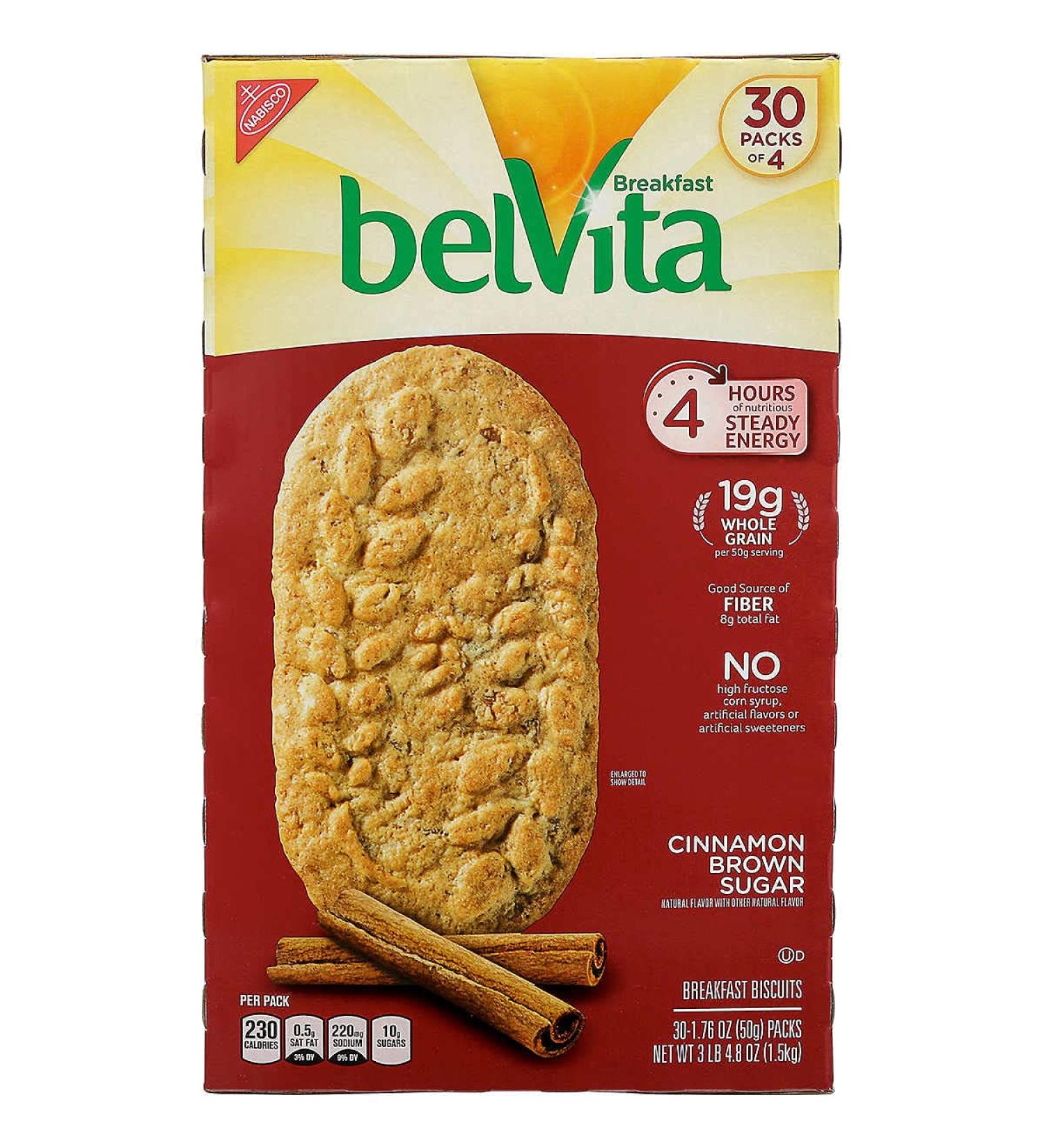 Belvita Brown Sugar Biscuits 1.76 oz 30 -Count Pack, cinnamon, 52.8 Ounce, (Pack of 4)