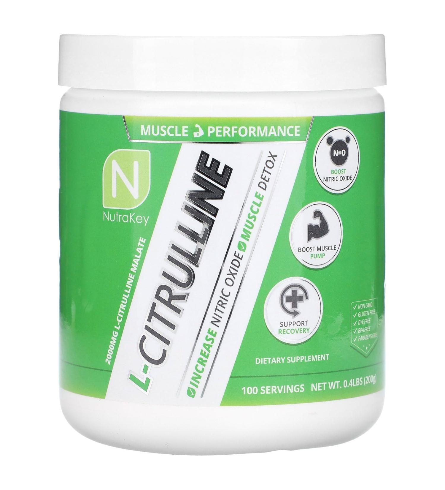 Nutrakey L Citrulline Malate Powder - Nitric Oxide Supplement Booster for Muscle Performance and Recovery, 200g 7.1 Ounce (Pack of 1)
