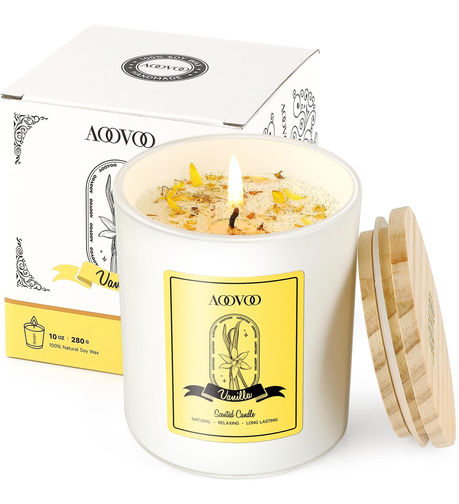 AOOVOO Vanilla Candles - Scented Soy Wax Candles with Crystals 10oz | Perfect Gift for Women & Men | 60H Burn | Ideal for Birthdays & Mother's Day - Buy Online on GoSupps.com