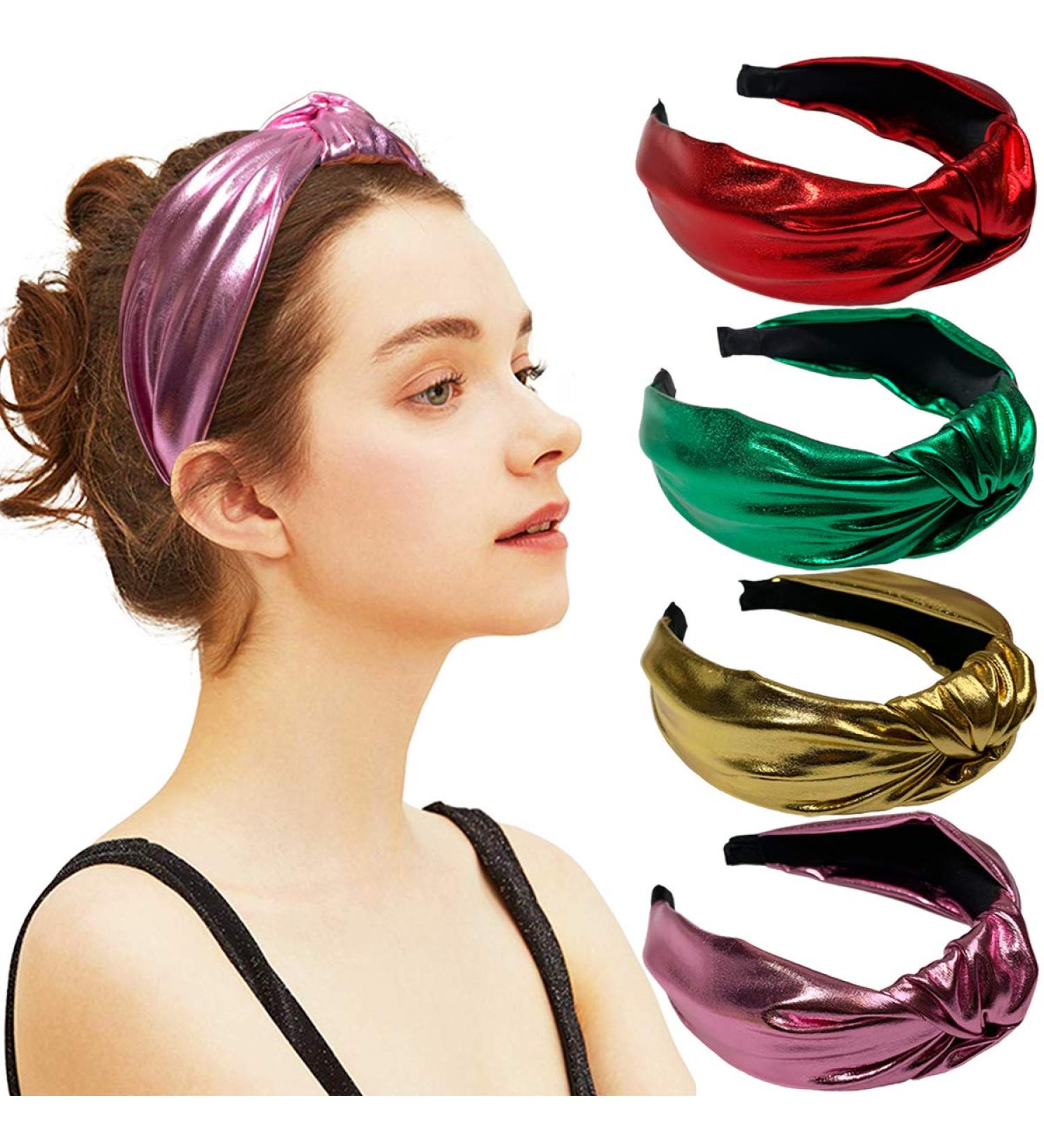 Glitter Knotted Headbands 4 Pack - Vintage Metallic Hair Bands for Women and Girls - Buy Online on GoSupps.com