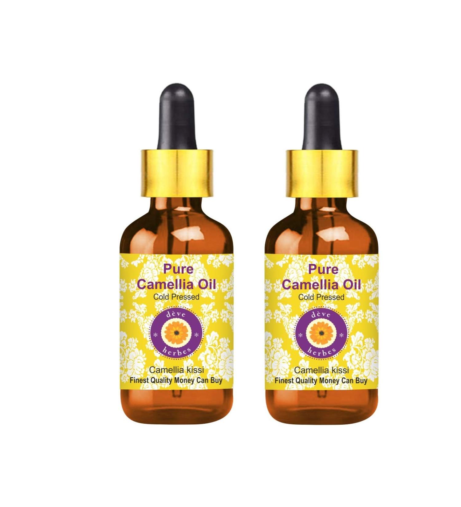 Dev Herbes Pure Camelie Oil (Camellia Kissi) - Natural Therapeutic Cold-Pressed Oil with Glass Dripper - Pack of Two 100ml X 2 (6.76 oz) - International Shipping Available - Buy Online on GoSupps.com