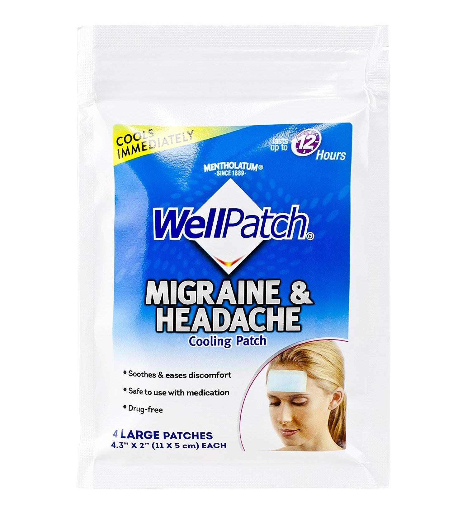 6 Packs of WellPatch Cooling Headache Pads for Migraine Relief - 4 Large Patches, 4.3 x 2 Inches - Buy Online on GoSupps.com
