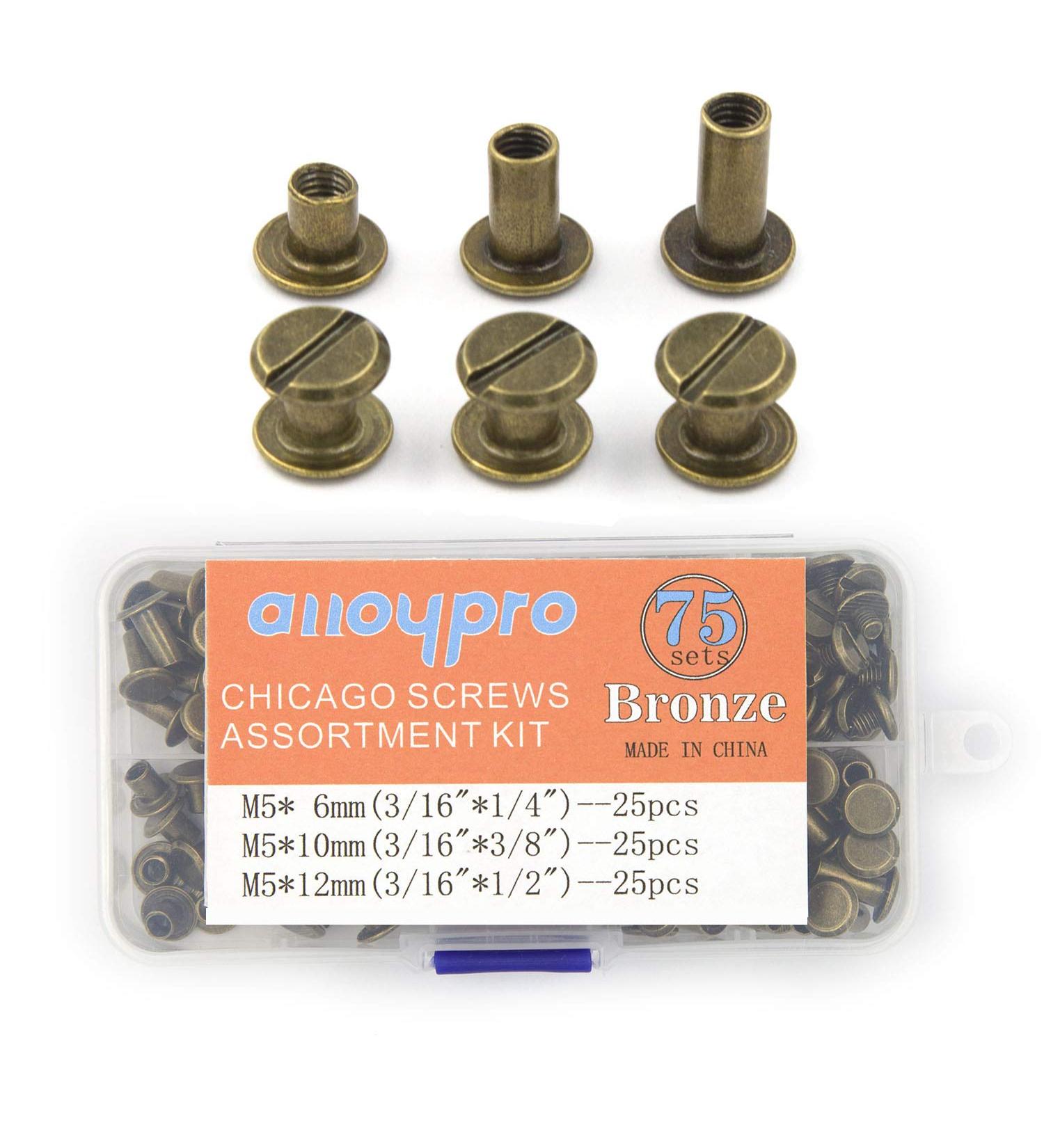 75 Sets Chicago Screw Assorted Kit in Bronze - 3 Sizes for Leather Craft & Bookbinding - Buy Online on GoSupps.com