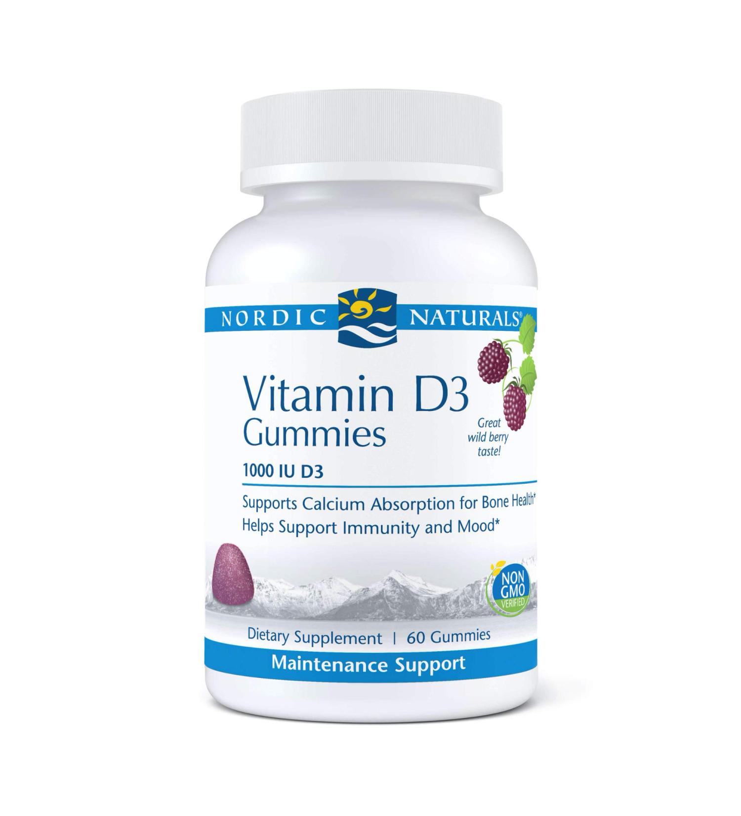 Nordic Naturals Vitamin D3 1000 IU Gummies - Wild Berry Flavor | 60 Count - Buy Online on GoSupps.com