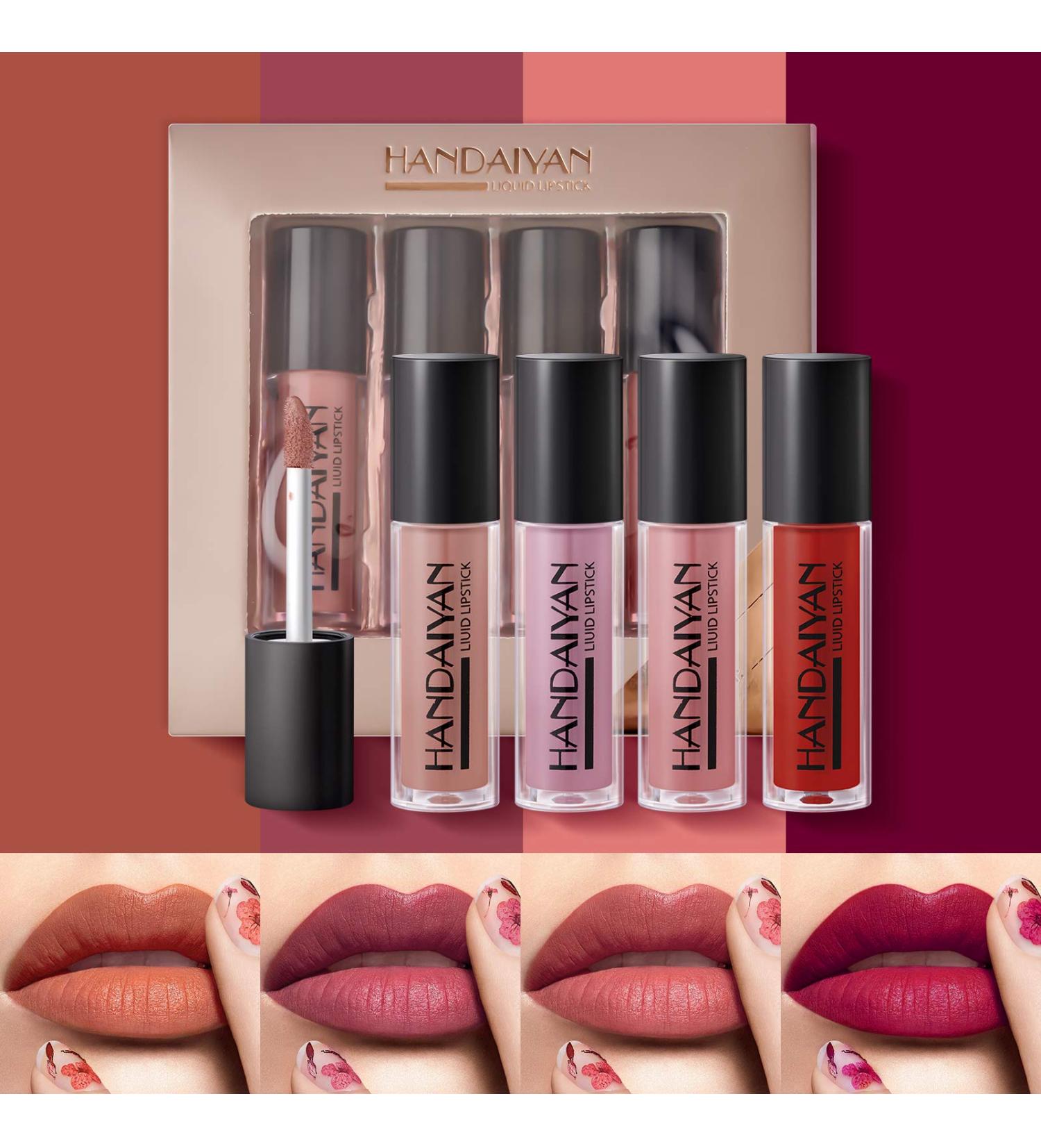Mimore 4 Pcs Moist Lipstick Set | Waterproof Liquid Lipstick Kit | Non-Stick Cup Smoothing Lip Gloss in Sexy Colors | Perfect Gift Box - Buy Online on GoSupps.com