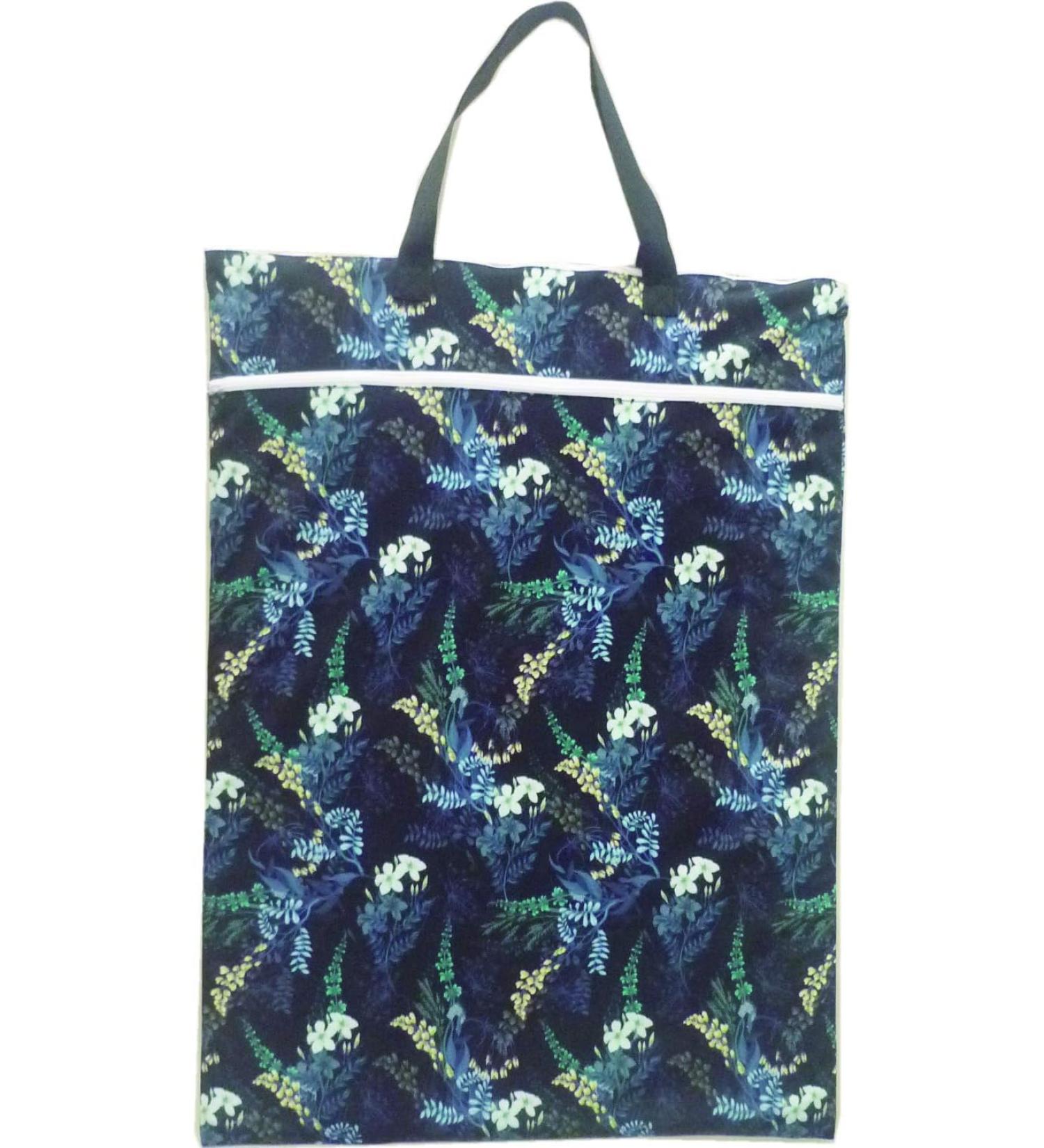 Large Hanging Wet/Dry Cloth Diaper Pail Bag for Reusable Diapers or Laundry (Black Flower)