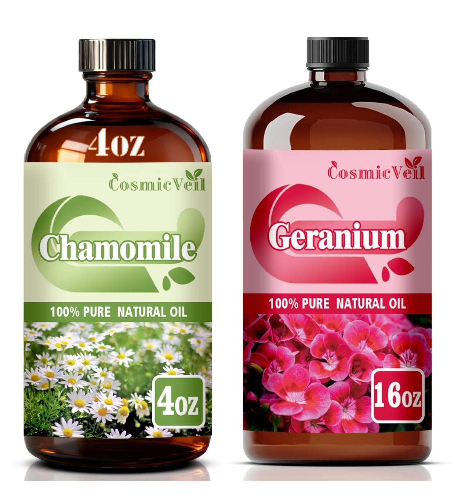Chamomile Essential Oil 4 Fl Oz (120Ml) and Geranium Essential Oil 16 Fl Oz (480Ml) Fragrance Oil for Aroma Diffuser Humidifier Home Fragrance Spa Cleaning Body Care Massage Yoga DIY Candle - Buy Online on GoSupps.com