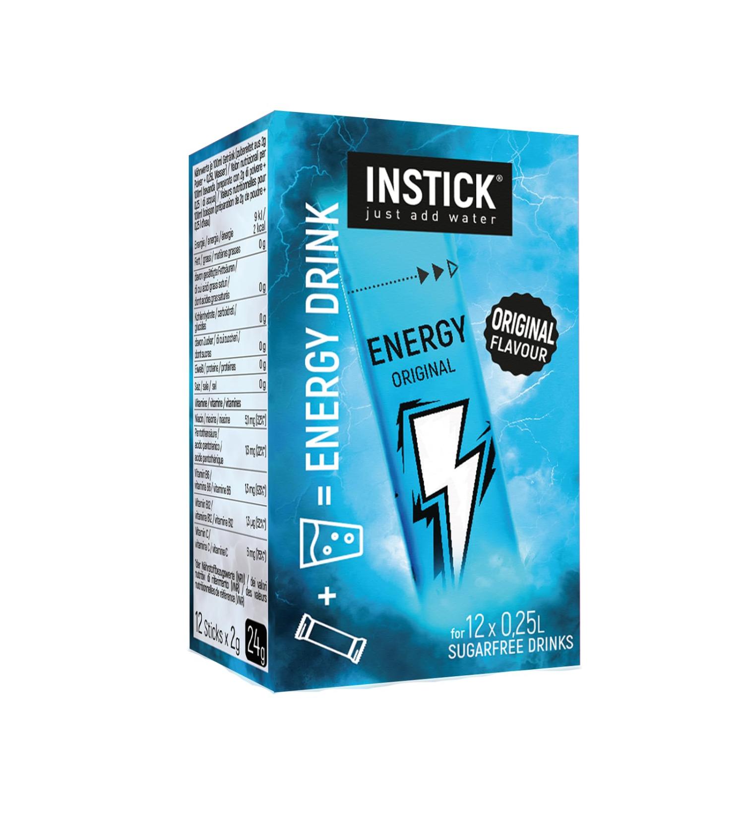 Intick Sugar-Free Energy Drink - Low-Calorie Instant Powder with Caffeine & Vitamins - 12 Pack (0.25L Each) - Boost Your Energy! - Buy Online on GoSupps.com