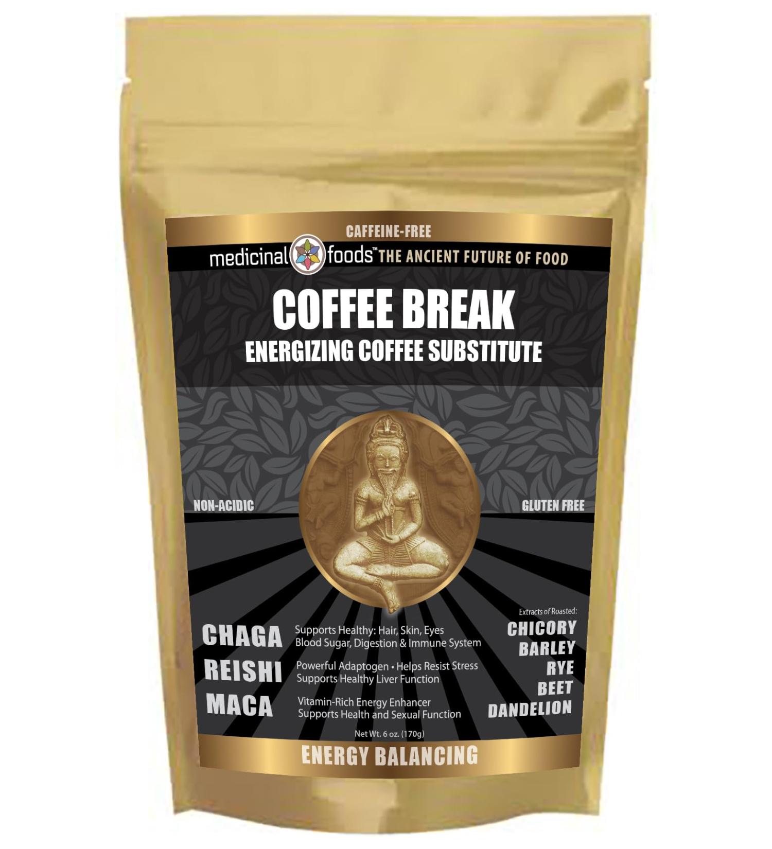 Medicinal Foods Coffee Break Healthy Energy Drink Caffeine-Free Coffee Substitute Loaded w/Superfoods such as Chaga Reishi and Maca Non-Acidic Non-GMO All-Natural Organic Gluten-Free (6oz) 6 Ounce (Pack of 1) - Buy Online on GoSupps.com