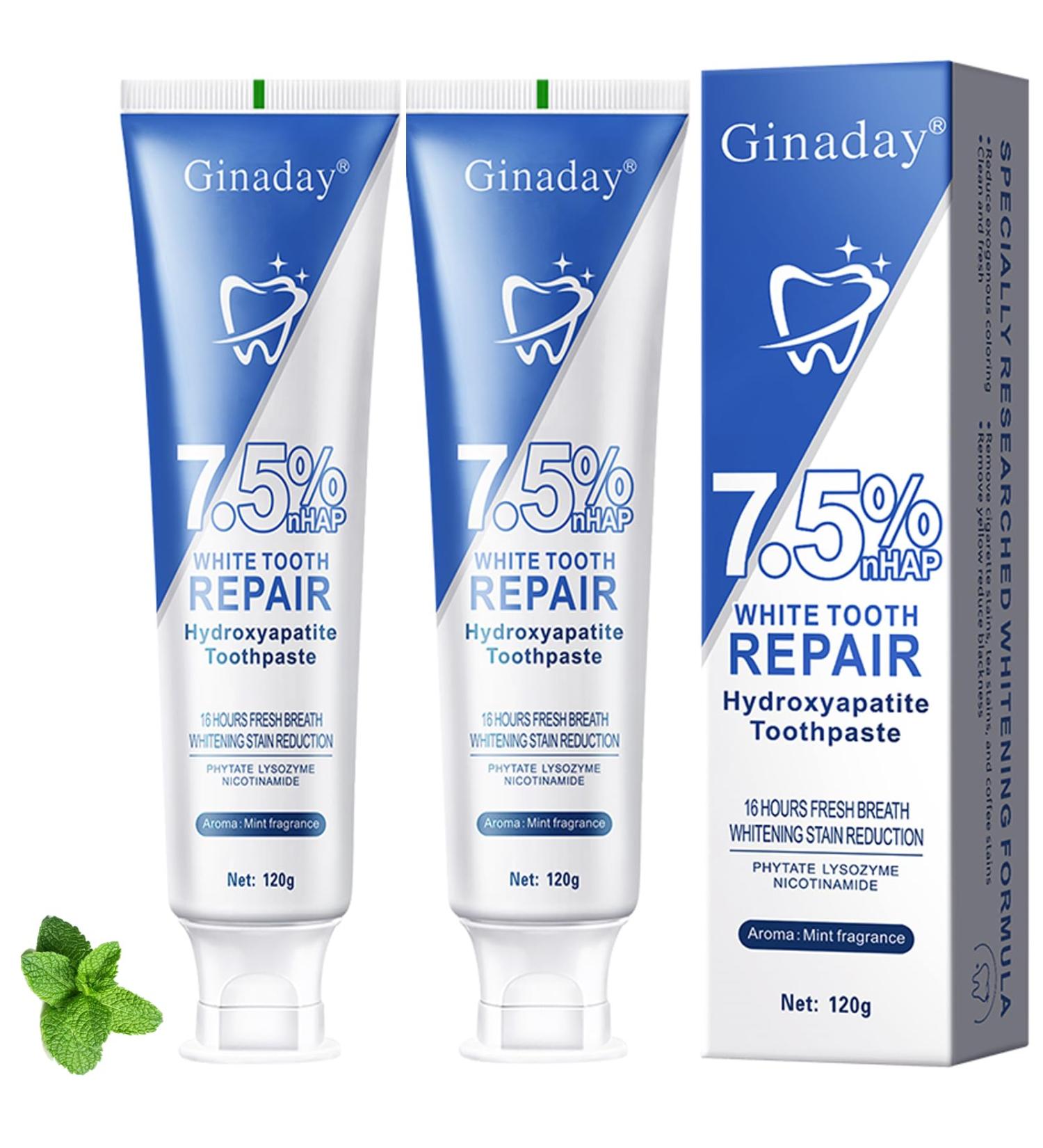 2 Pcs Hydroxyapatite Toothpaste 7.5% Fluoride-Free Nano Hydroxyapatite Toothpaste for Oral Care & Enamel Repair Gentle Mint Fresh Breath. - Buy Online on GoSupps.com