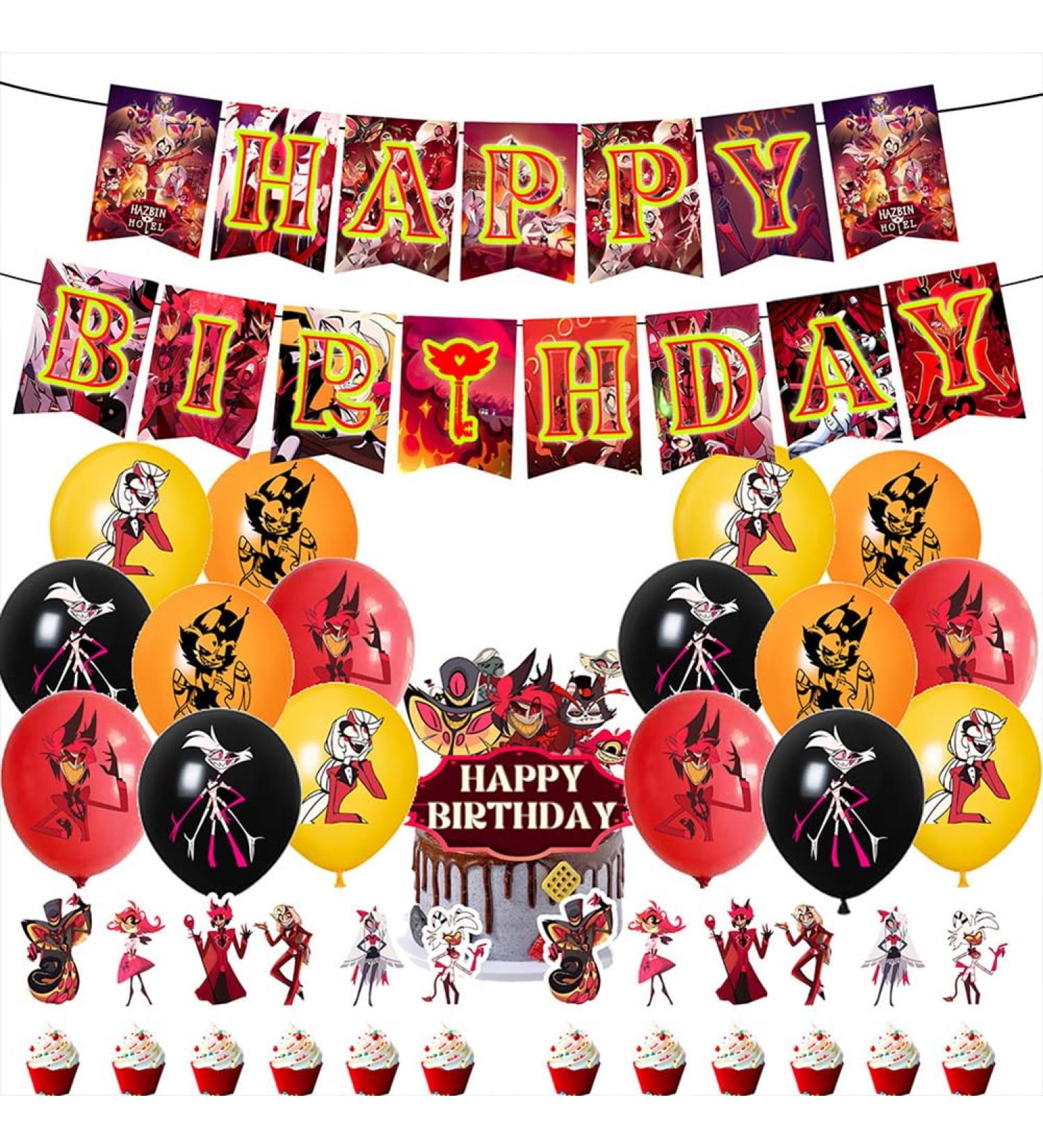 Hazbin Hotel Birthday Party Decorations Supplies Set Happy Birthday Banner Anime Hazbin Hotel Balloons Alastor Angel Dust Charlie Cake Topper Cupcake Toppers Set 2 - Buy Online on GoSupps.com