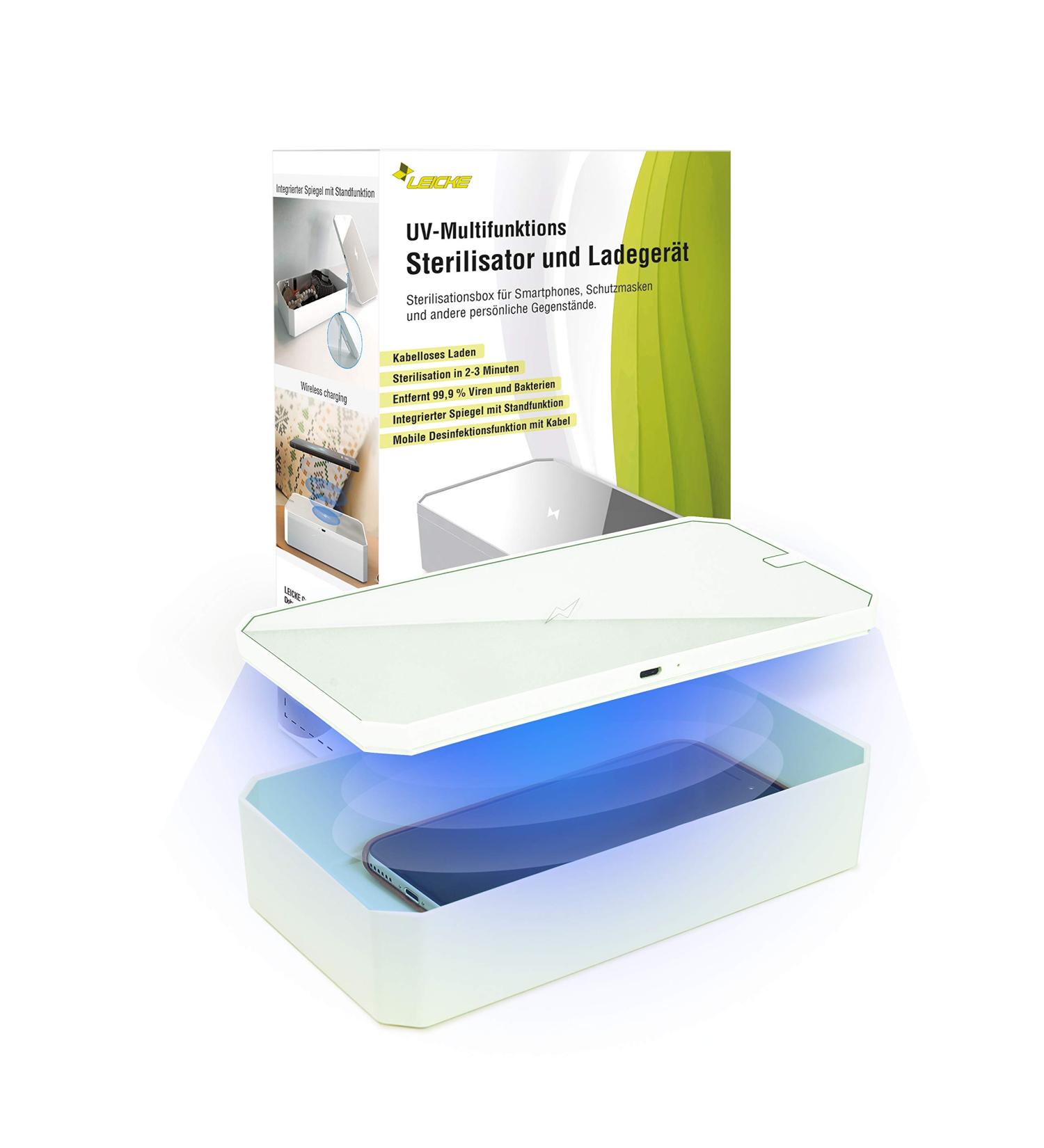 Leicke UV Cell Phone Sterilizer Box | Portable Smartphone Disinfectant & Wireless Charger | Ideal for Masks Gloves Glasses & Jewelry | International Shipping Available - Buy Online on GoSupps.com