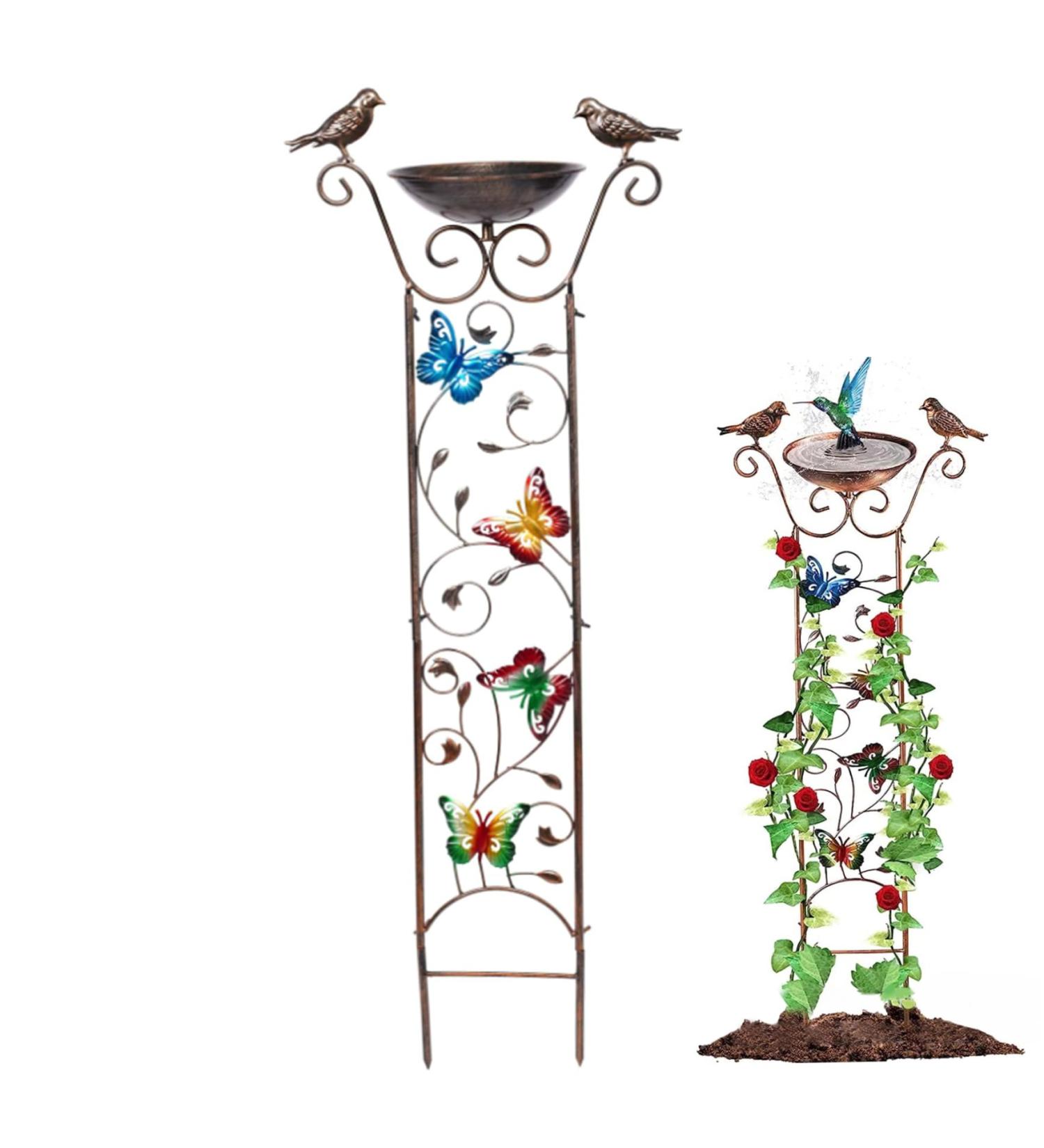 2-in-1 Metal Bird Water & Feed Station with Decorative Butterfly - Wet Mosy Bird Potions & Garden Tin Grilles - Retro Removable Bird Water Dispenser - Buy Online on GoSupps.com