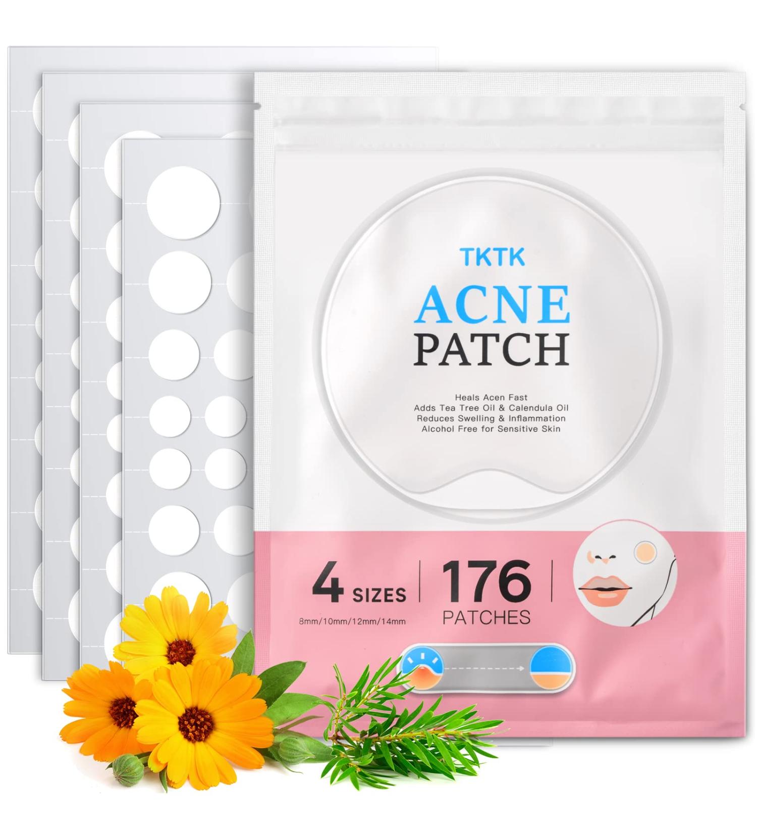TKTK Acne Patches - 176 Hydrocolloid Pimple Patches for Face in 4 Sizes, Infused with Tea Tree & Calendula Oil for Easy Absorption - 176 Count - Buy Online on GoSupps.com