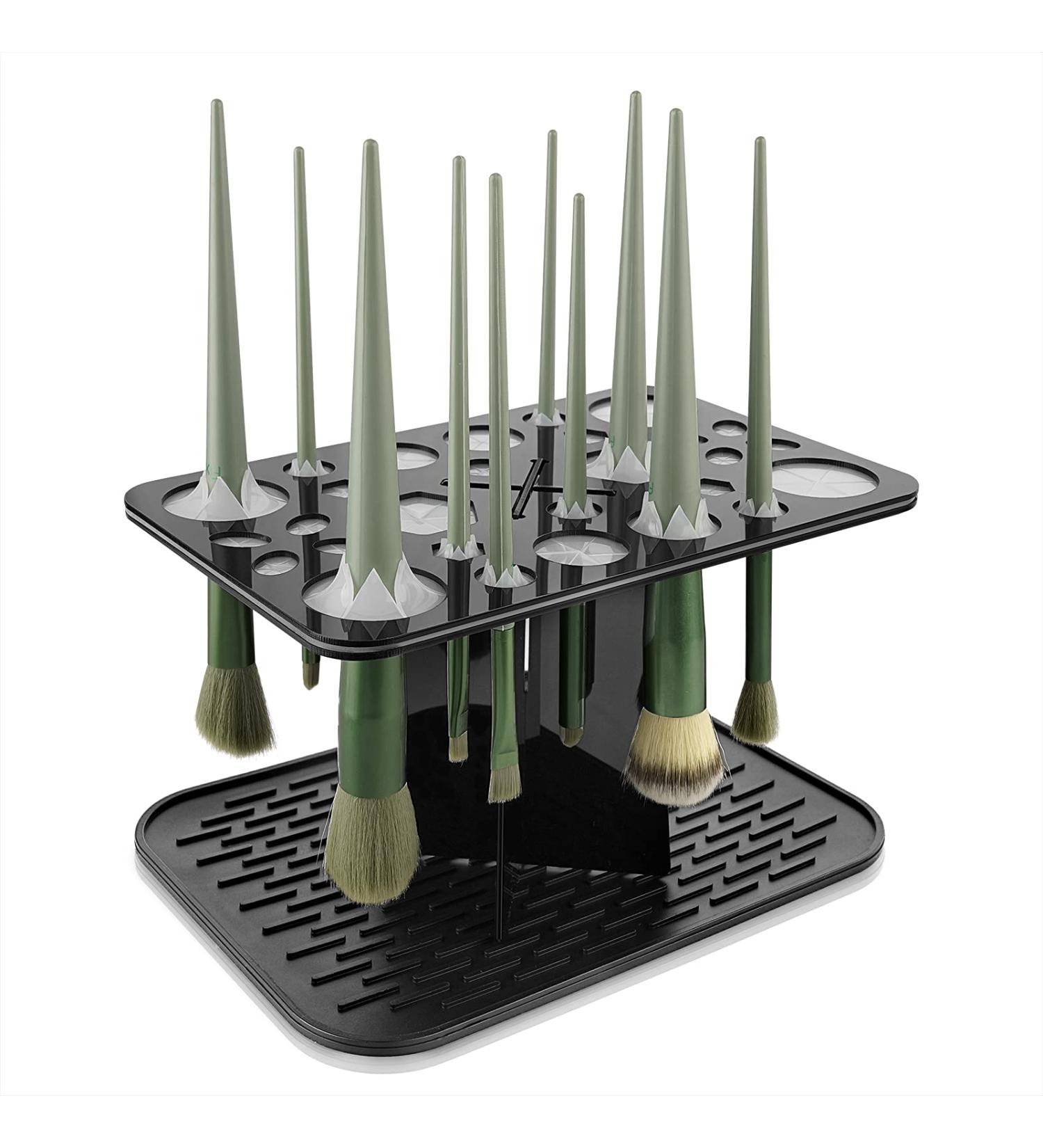 28 Holes Makeup Brush Holder - Upside Down Drying Rack & Folding Organizer | Air Tree Tower Stand in Matte Black for Ultimate Makeup Storage - Buy Online on GoSupps.com
