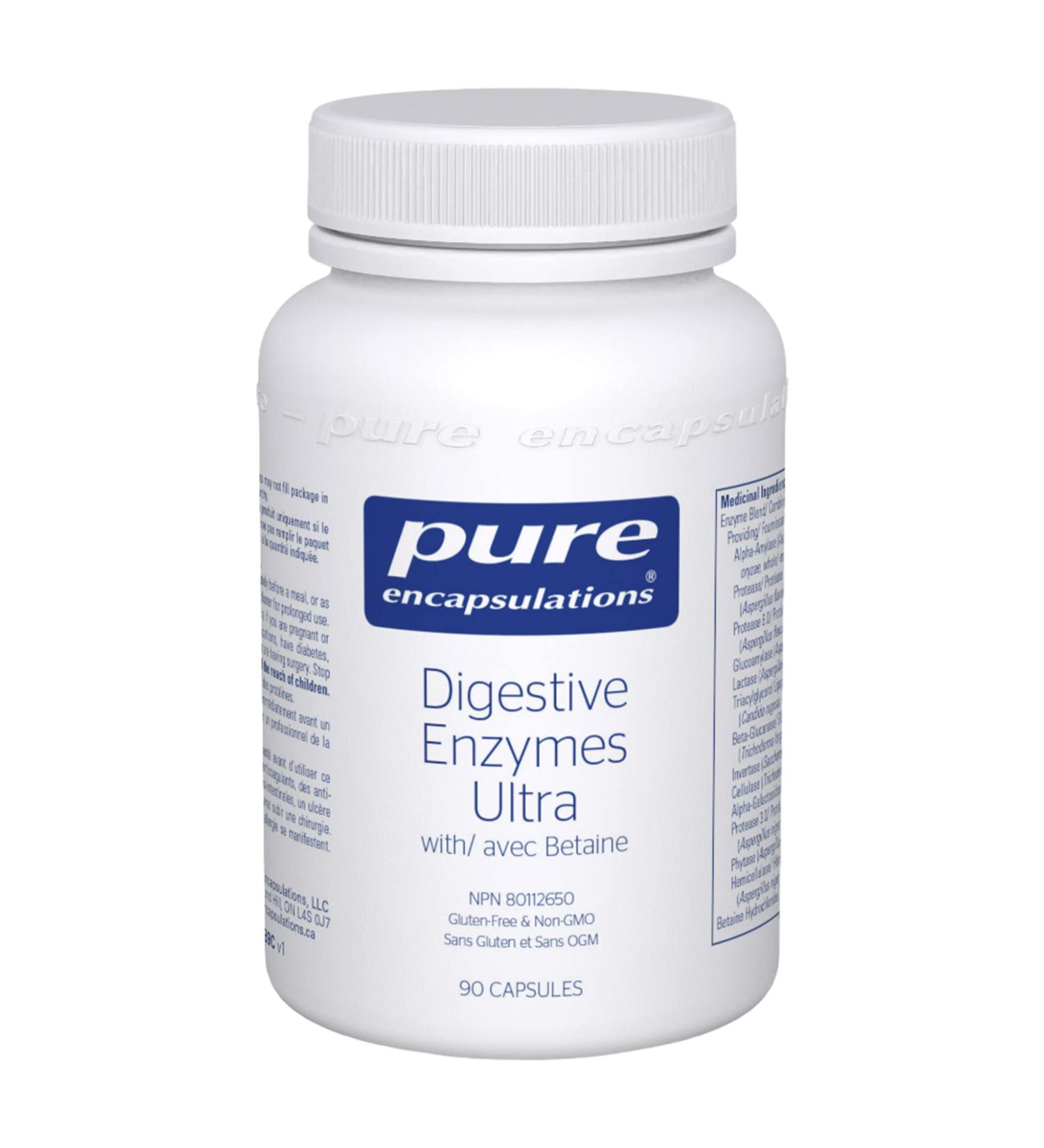 Pure Encapsulations Digestive Enzymes Ultra with Betaine HCl - Vegetarian Digestive Enzyme Supplement to Support Protein Carb Fiber & Dairy Digestion* - 90 Capsules - Buy Online on GoSupps.com