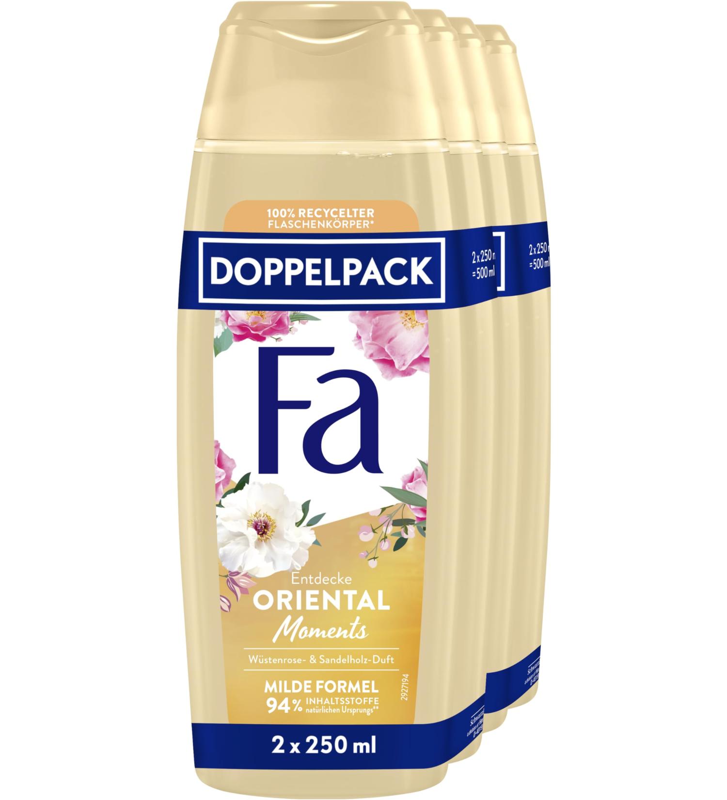 handle FA Oriental Moments Shower gel 2 pieces 2 x 250 ml 95 ingredients of natural origin enjoy the delicate scent of desert rose and sandalwood with the nourishing shower cream - Buy Online on GoSupps.com