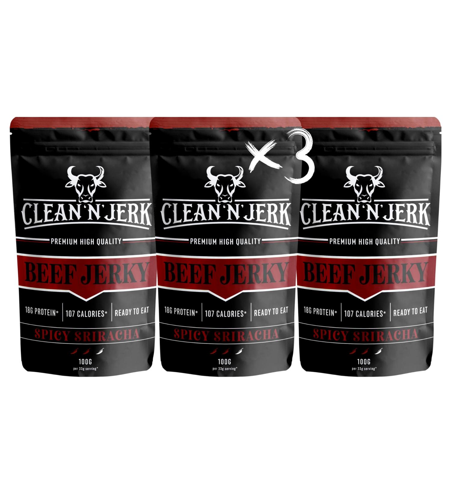 Clean 'N' Jerk Spicy Sriracha Beef Jerky - Buy Online on GoSupps.com