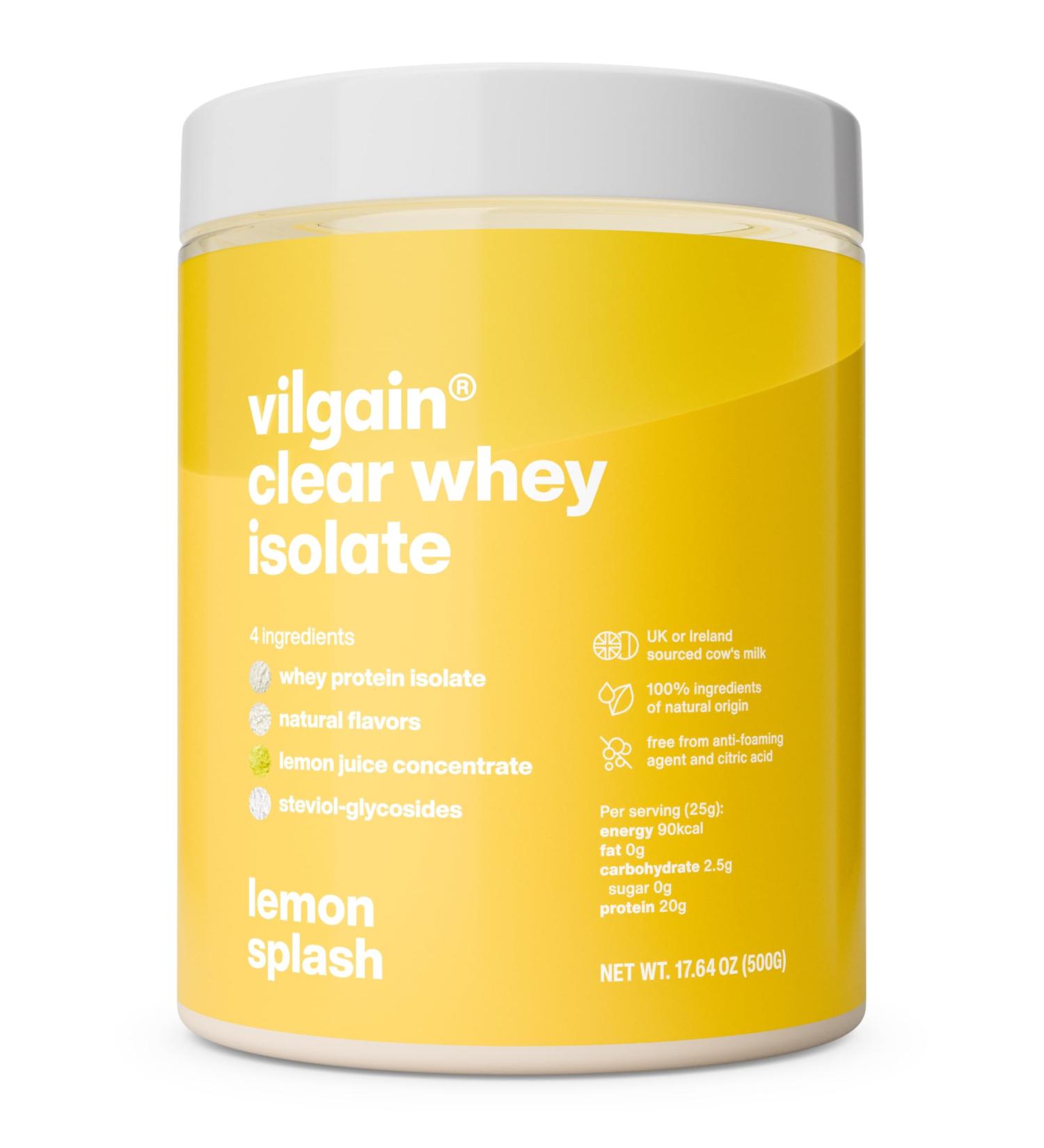  Vilgain Vilgain Clear Whey Isolate | Fresh and fruity protein flavor sweetened with stevia | Over 85% protein | Natural ingredients no artificial flavors or colors (500g lemon) - Buy Online on GoSupps.com