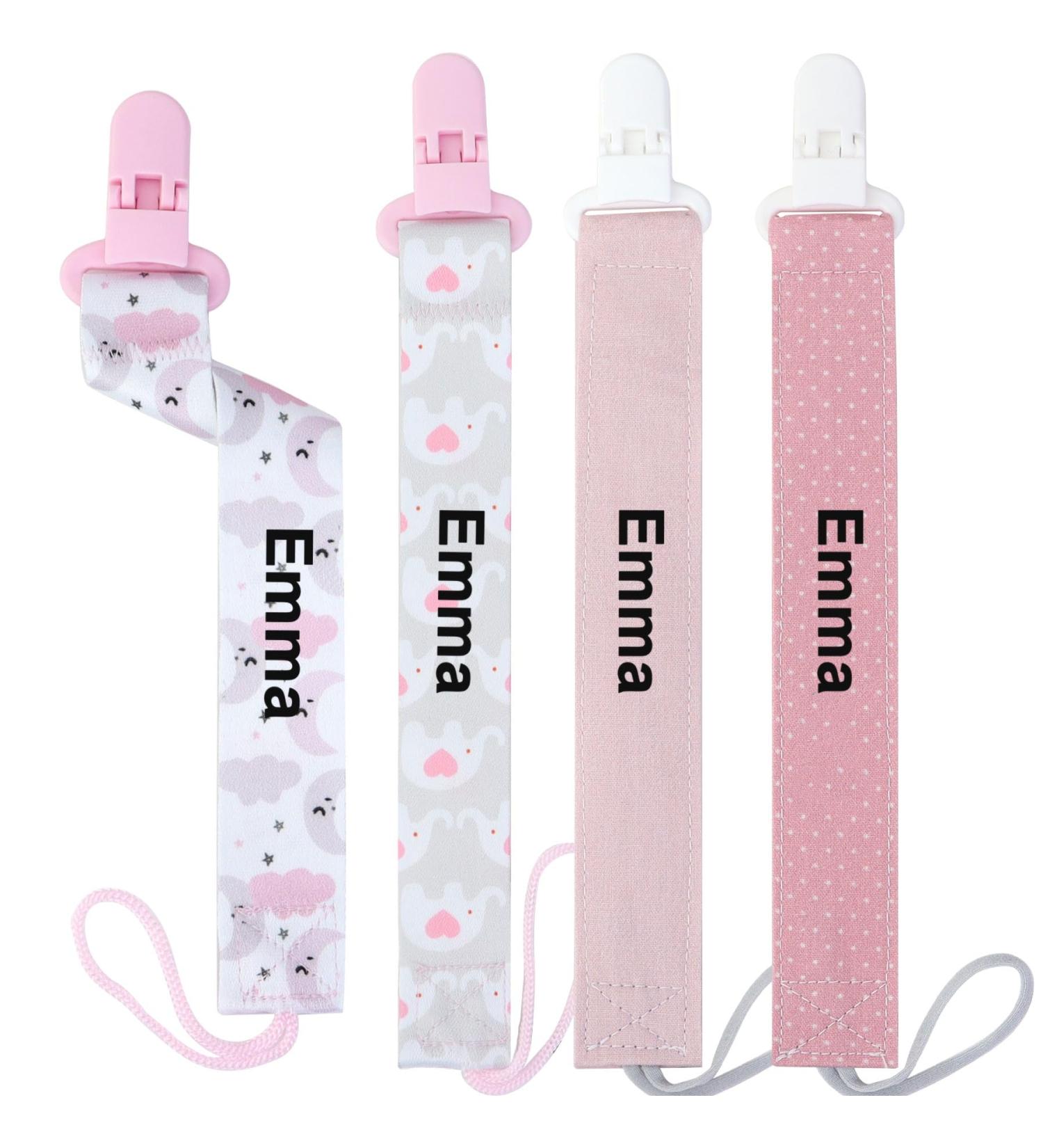 Personalized Pacifier Clips for Girls - Panny & Mody 4-Piece Name Chain Set in Pink & Rose - Buy Online on GoSupps.com