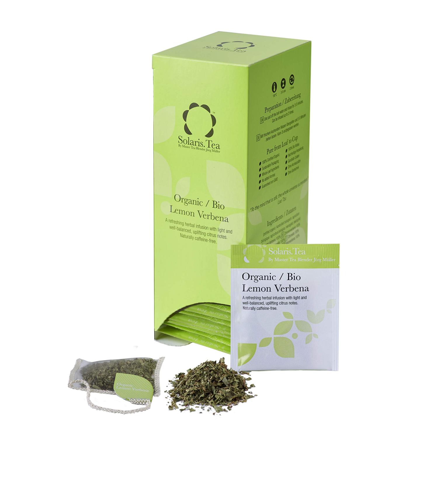 Buy Solaris Tea ORGANIC Lemon Verbena - 40 Biodegradable Sewn Silk Tea Bags | Premium Loose Leaf Herbal Tea for International Shipping - Buy Online on GoSupps.com