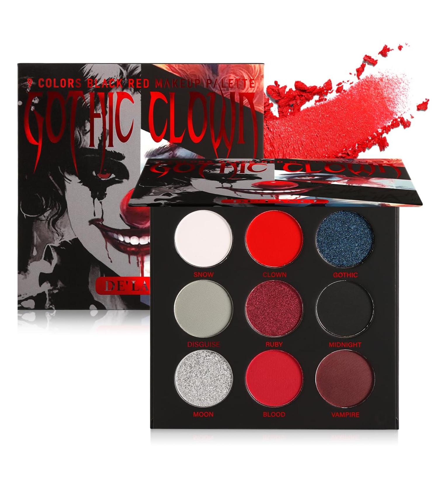 Black Red Eyeshadow Palette Goth Clown Halloween Makeup White Silver Glitter Metallic Red Black Eyeshadow Palette Highly Pigmented Joker Vampire Christmas True Red Smoky Eye Makeup Vegan Cruelty free White Black Red - Buy Online on GoSupps.com