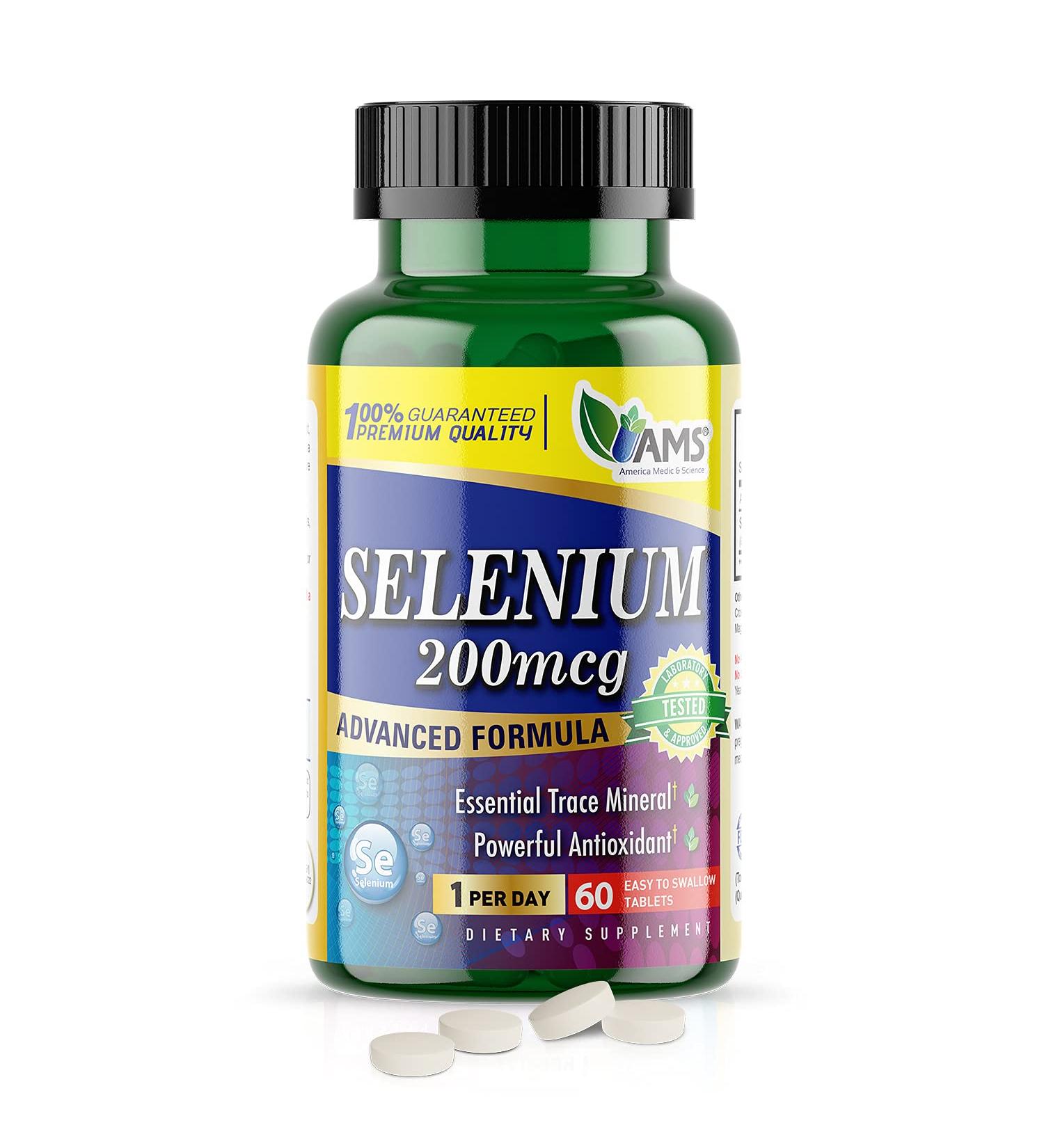 America Medic & Science Selenium 200mcg - 60 Tablets | Pure Dietary Supplement for Immune & Thyroid Health | Antioxidant for Men and Women - Buy Online on GoSupps.com