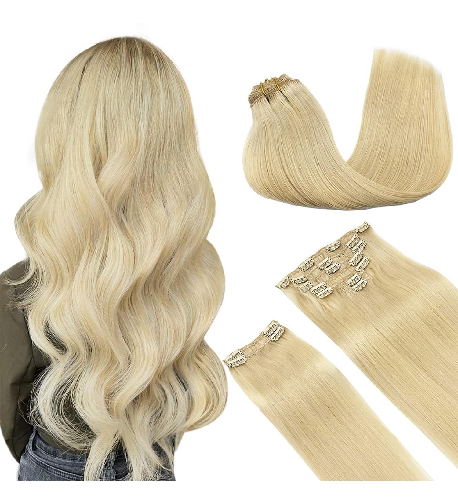 Doores Extensions: Real Hair Clip-In Extensions - Bleach Blonde 60cm (24 inch) - 9 Pieces 150g Remy Human Hair for Thick Volume #613r - Buy Online on GoSupps.com