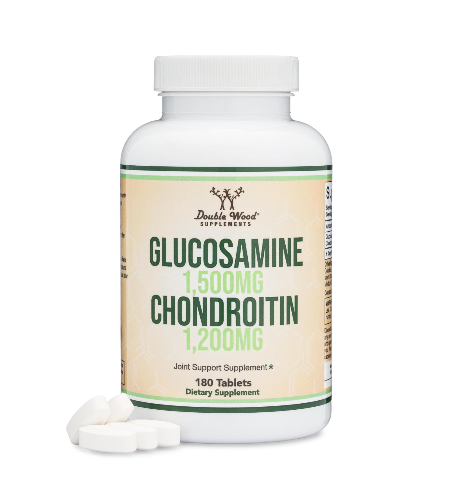 Glucosamine Chondroitin Triple Strength (1,500mg Glucosamine Sulfate 1,200mg Chondroitin) 180 Tablets Two Month Supply (Joint Support Supplement) Gluten Free Non-GMO by Double Wood - Buy Online on GoSupps.com