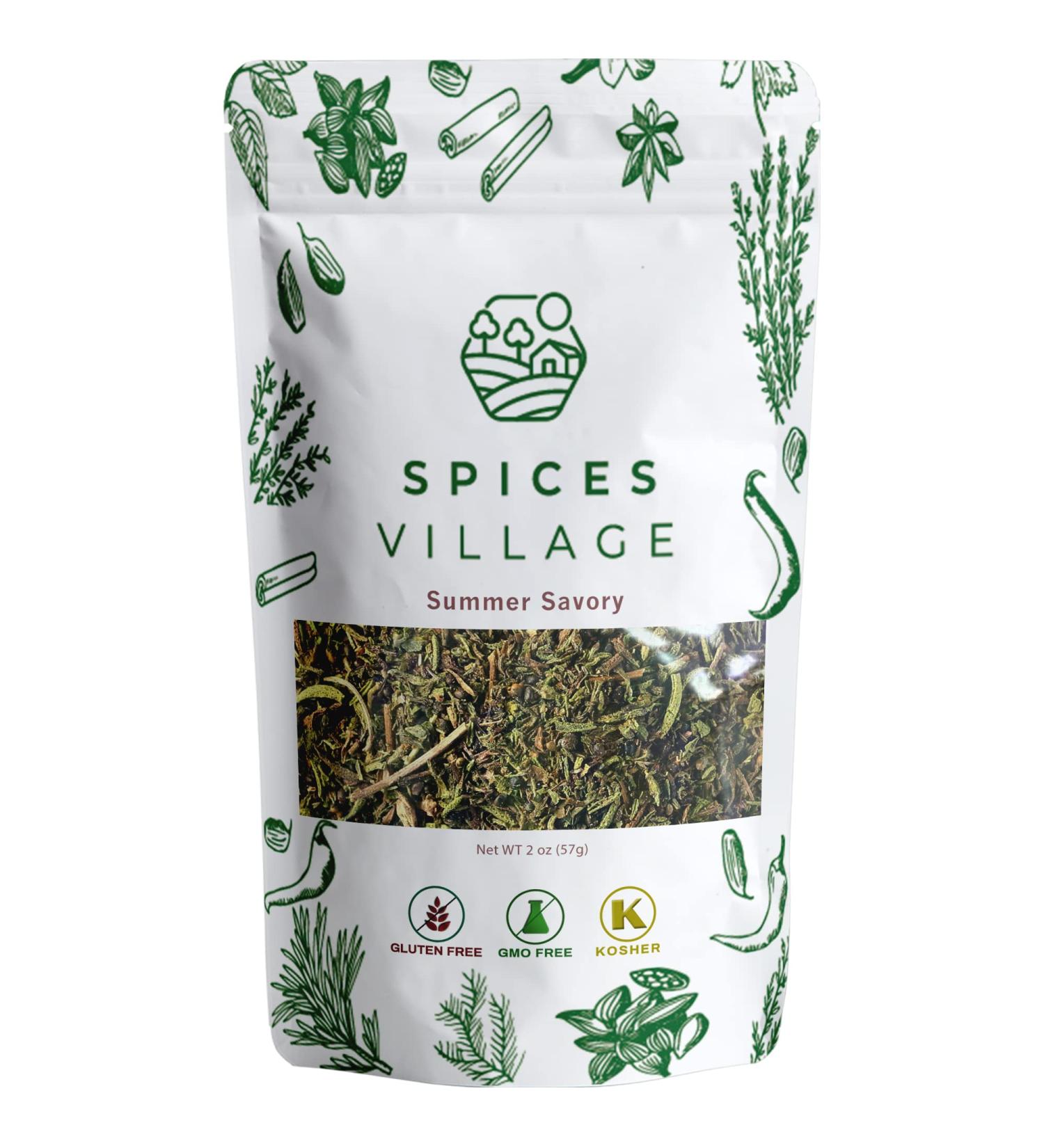 Spices Village Summer Savory 2 oz - Natural Dried Leaves for Cooking & Tea | Mediterranean Seasoning - Kosher, Gluten Free, Vegan, Non GMO | Resealable Bag - Buy Online on GoSupps.com