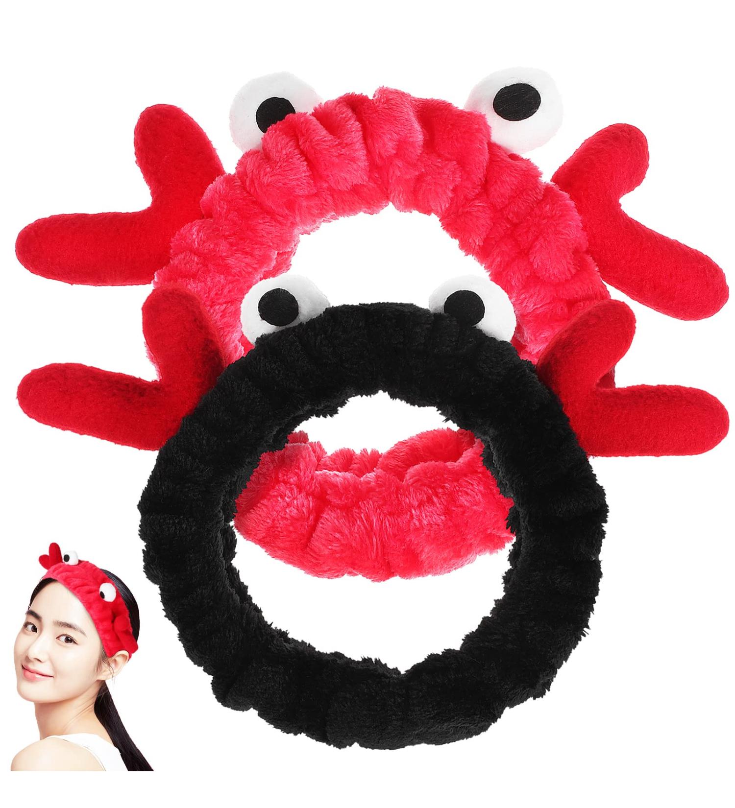Beaupretty Women Spa Headband Set - Cute Cartoon Crab Design - Coral Fleece Headwrap in Black Red - Perfect for Makeup and Face Washing - Buy Online on GoSupps.com