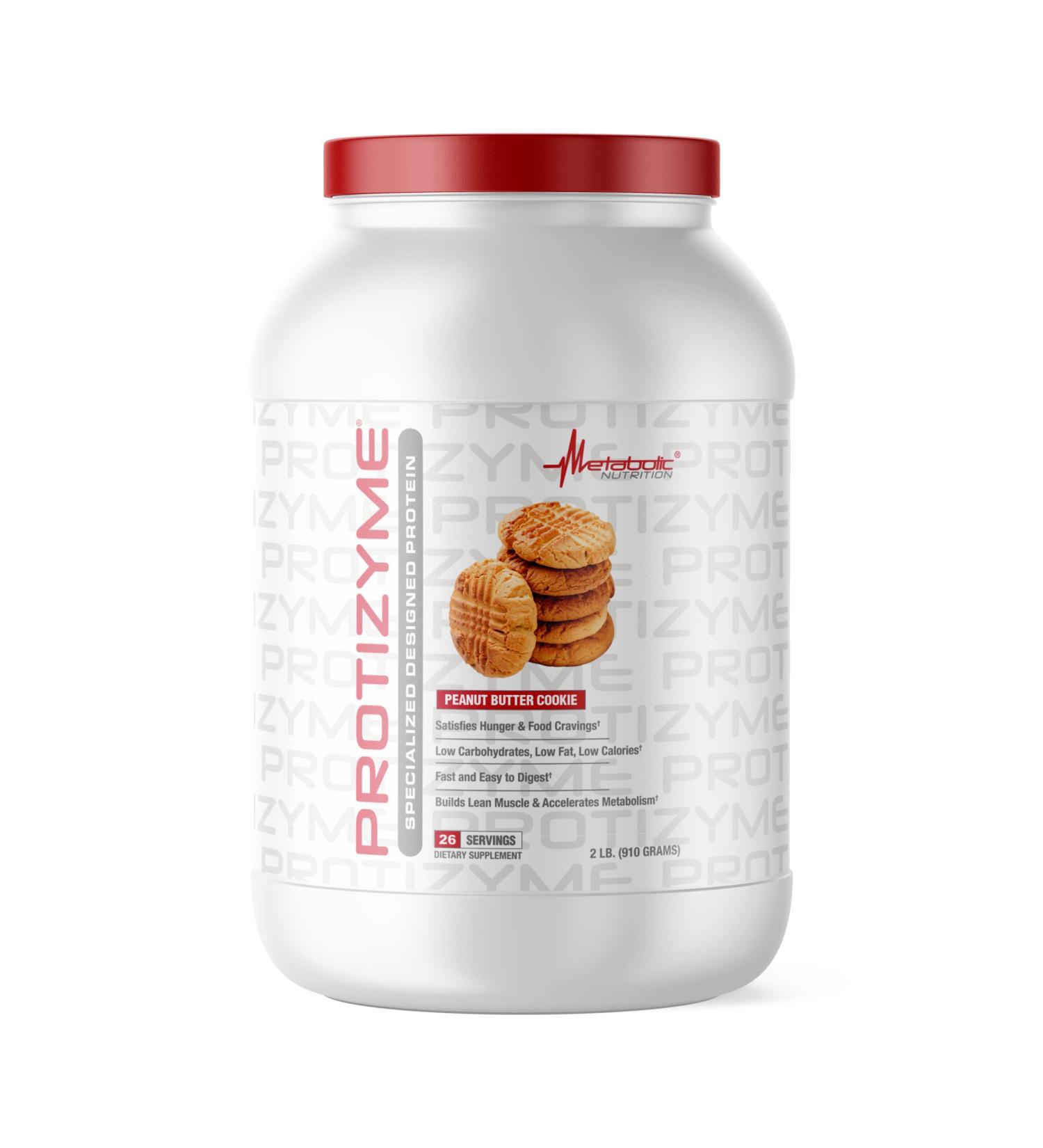 Metabolic Nutrition Protizyme 100% Whey Protein Powder High Protein Low Carb Low Fat with Digestive Enzymes 24 Essential Vitamins and Minerals Peanut Butter Cookie 2 Pound - Buy Online on GoSupps.com