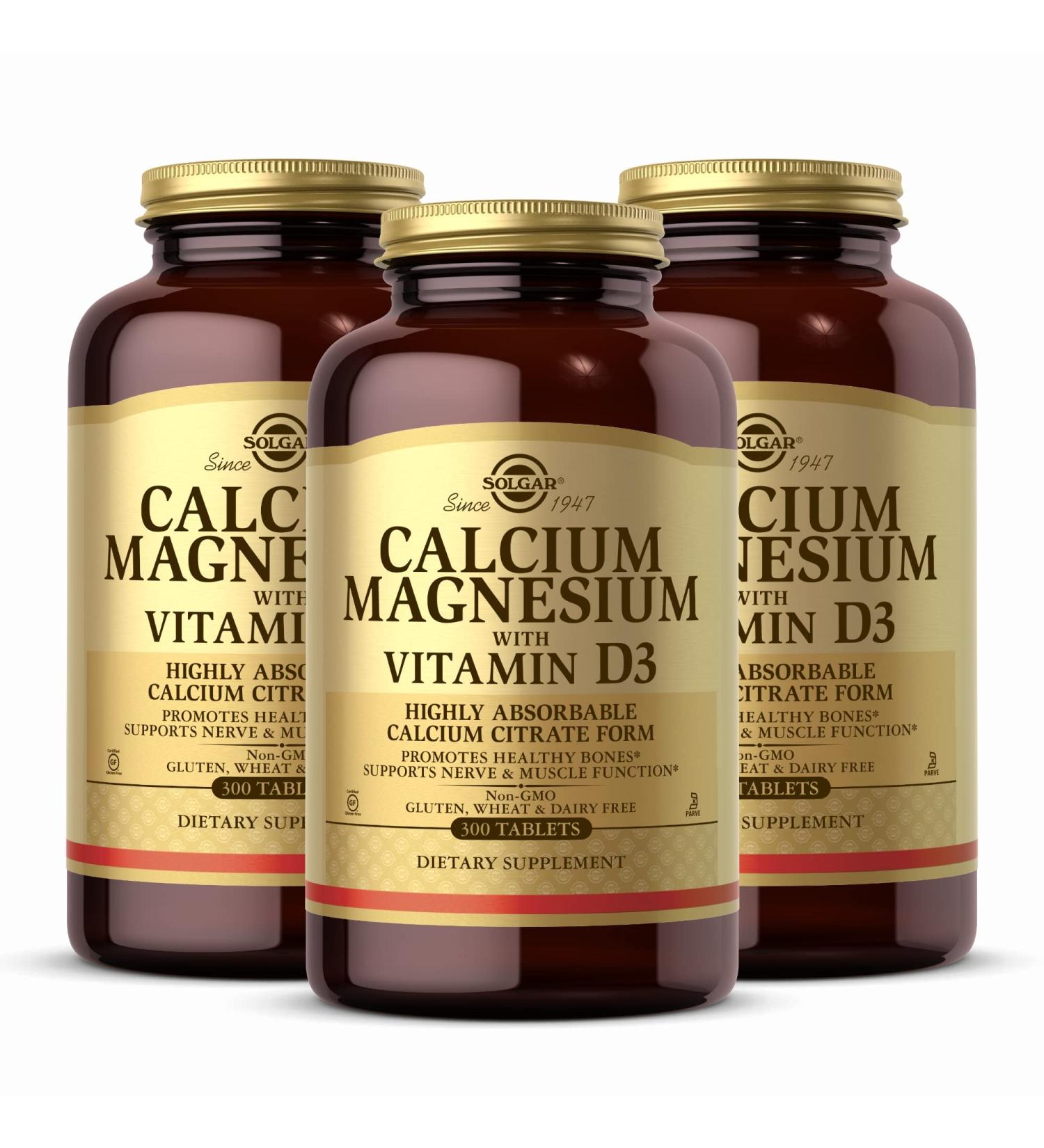 Solgar Calcium Magnesium with Vitamin D3 - 900 Tablets Pack - Promotes Healthy Bones & Supports Nerve/Muscle Function - Non-GMO, Gluten Free, Kosher - 180 Servings - Buy Online on GoSupps.com