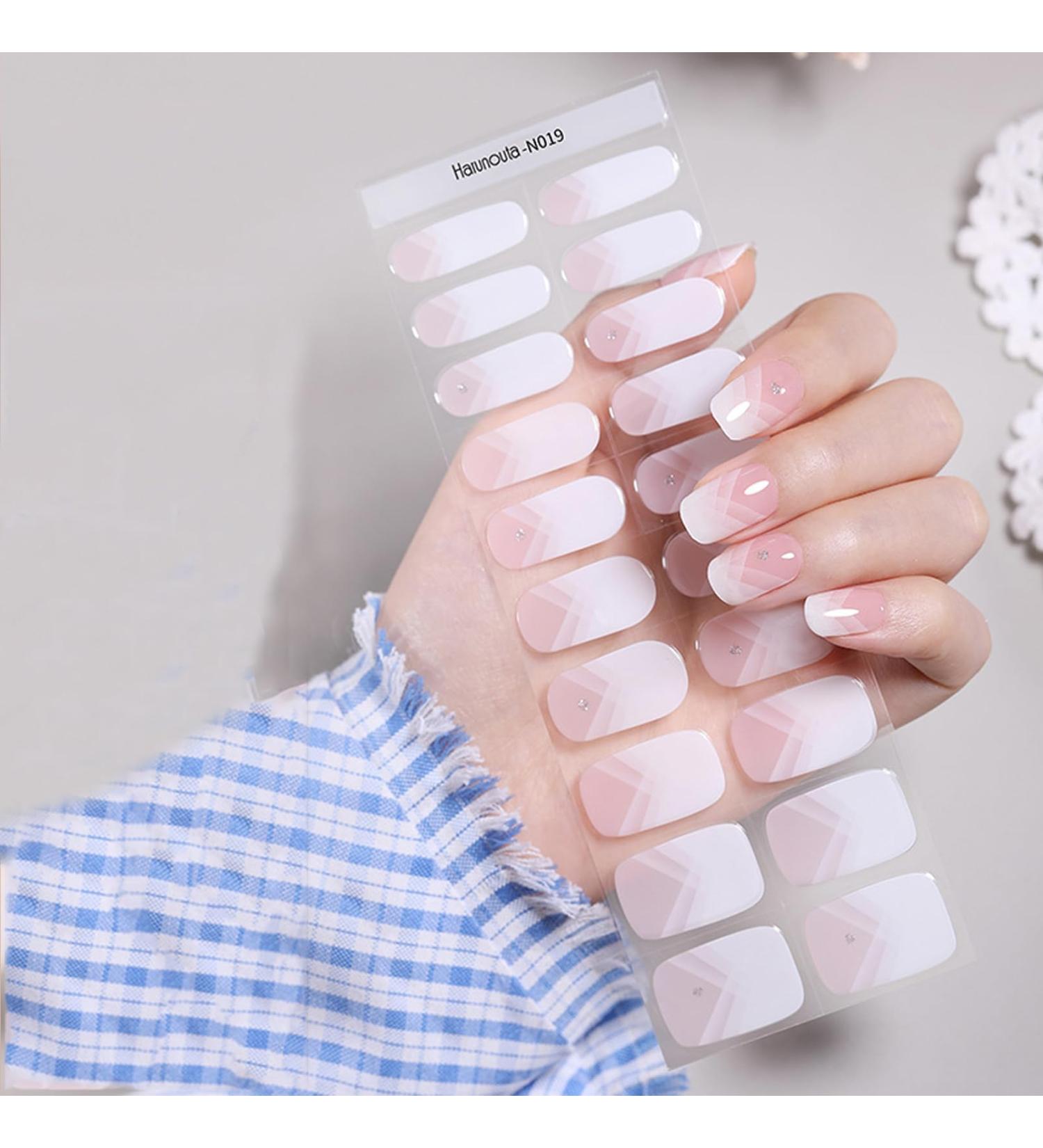 DMQ Semi Cured Gel Nails Strips 20 Stickers Nail Wraps Soft Self-Adhesive Gel Nail Stickers Pink White Gel Nail Strips for French Nails Manicure Nail Wraps - UV/LED Lamp Required Pink White Diamond - Buy Online on GoSupps.com