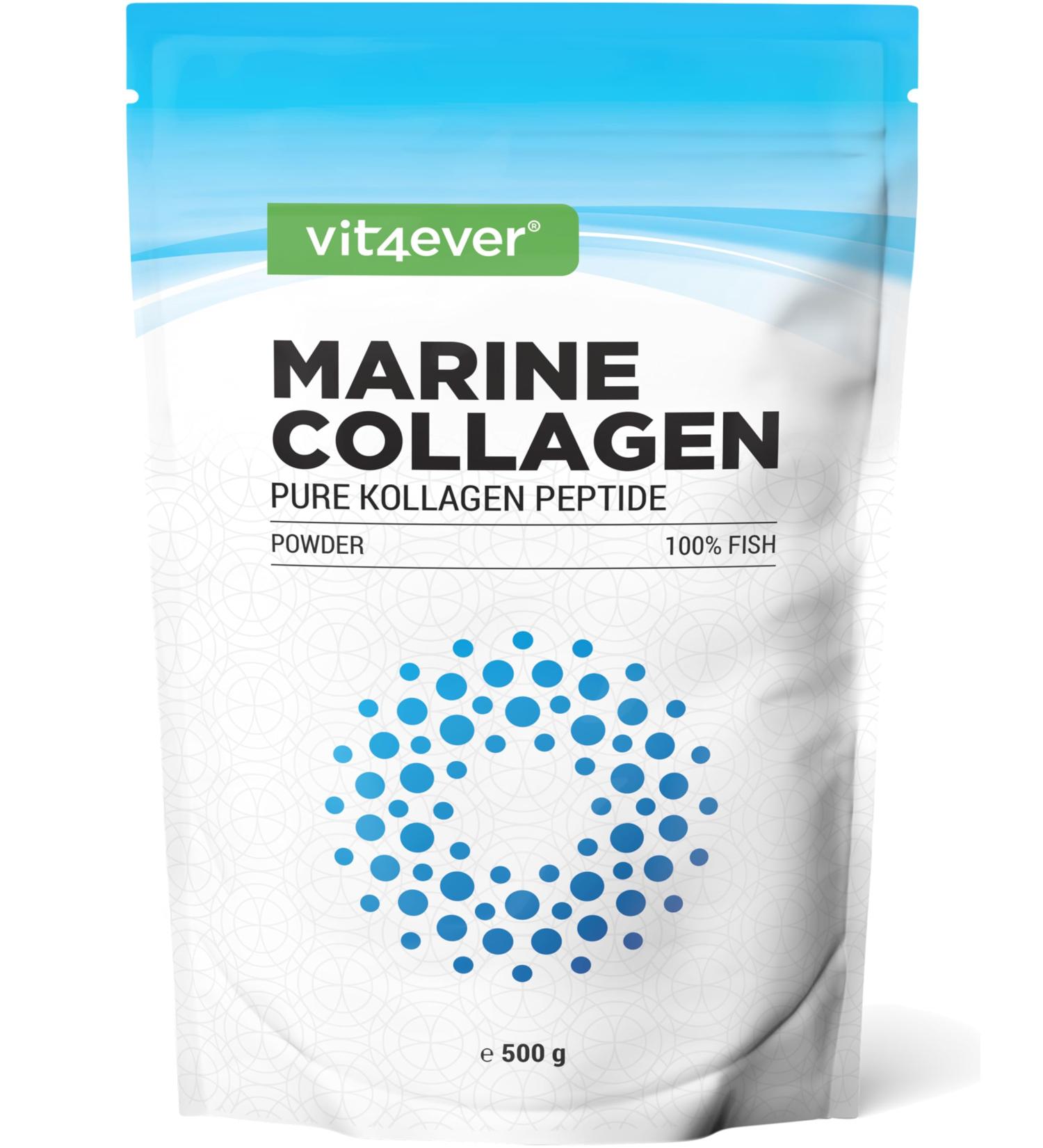  Vit4ever Marine Collagen Powder 500g - Bioactive Collagen Peptides - Premium Fish Collagen Hydrolysate - Perfect Solubility - Taste-Neutral and Highly Concentrated - Marine Collagen Peptides - Buy Online on GoSupps.com