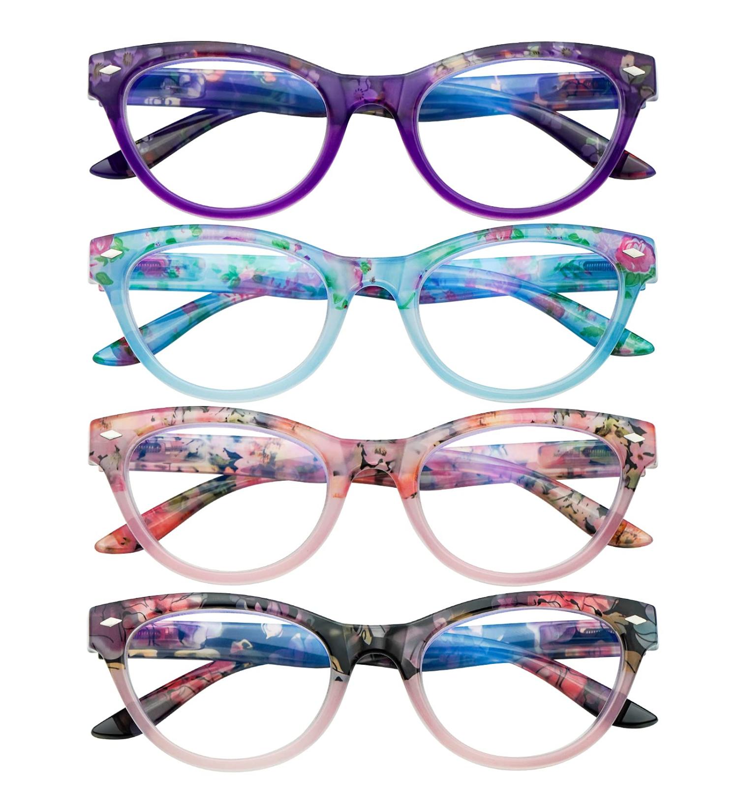 4 Pack Cat Eye Reading Glasses for Women - Blue Light Blocking Stylish Patterns & Spring Hinges - Computer Readers 2.75x - Buy Online on GoSupps.com