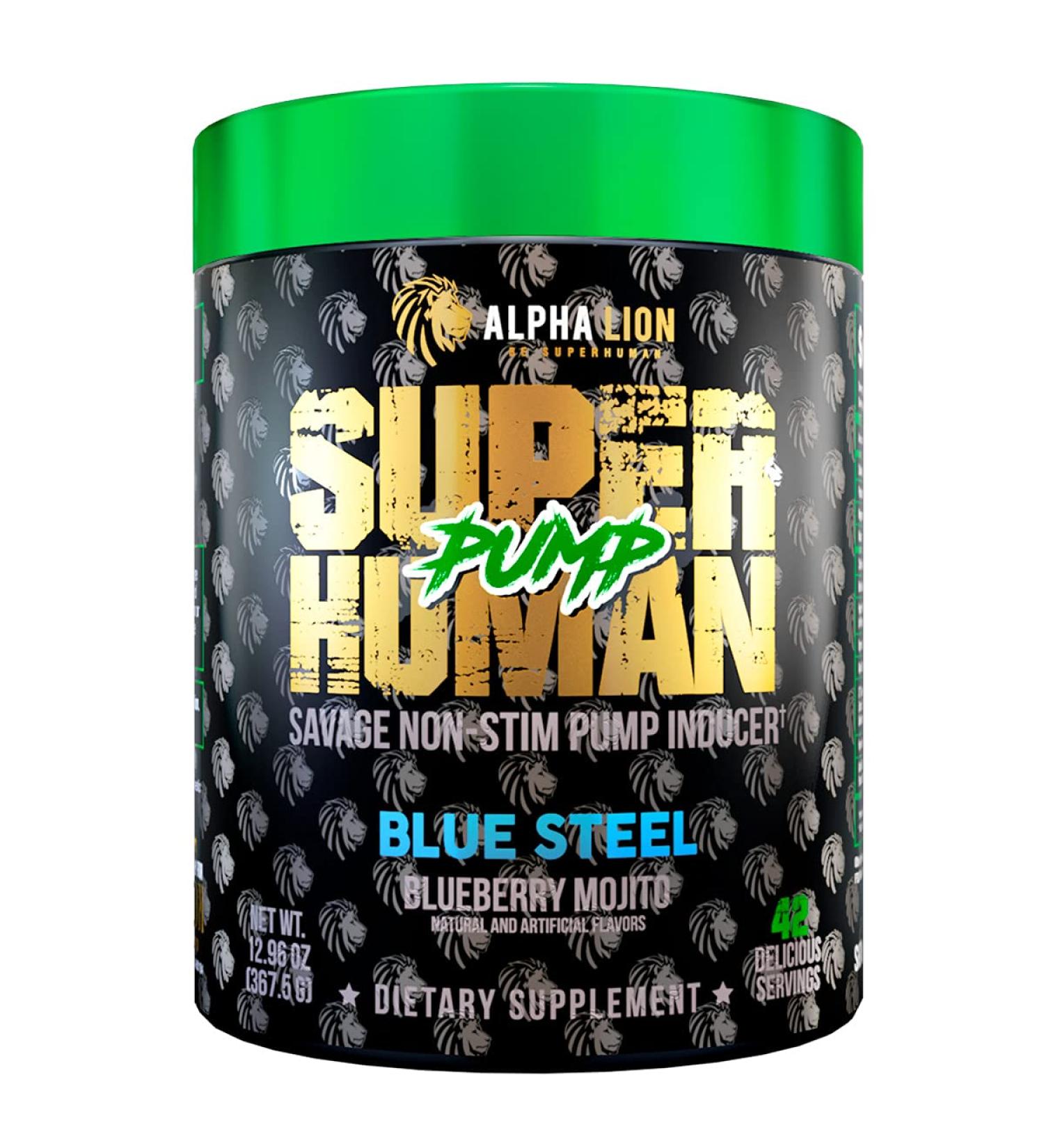 Alpha Lion Pump Stimulant Free Preworkout - Balloon-Like Muscle Fullness - 42 Servings Blue Steel - Buy Online on GoSupps.com