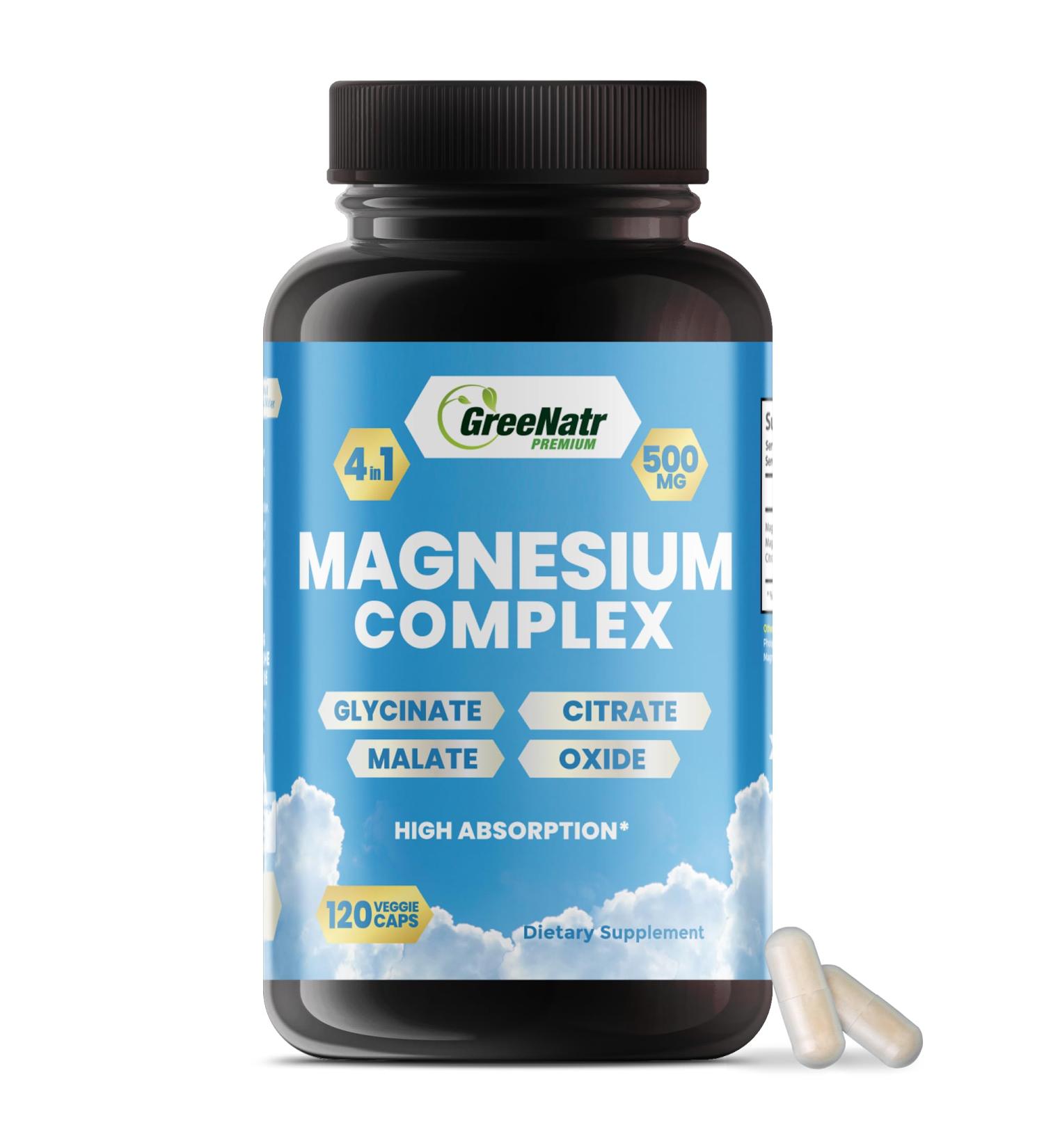 GreeNatr Magnesium Complex Supplement - Magnesium Supplements with Glycinate Citrate Malate & Oxide - Magnesium Tablets for Digestion Sleep Heart Health & Energy - Magnesium Vitamins 120 Counts 120 Count (Pack of 1) - Buy Online on GoSupps.com