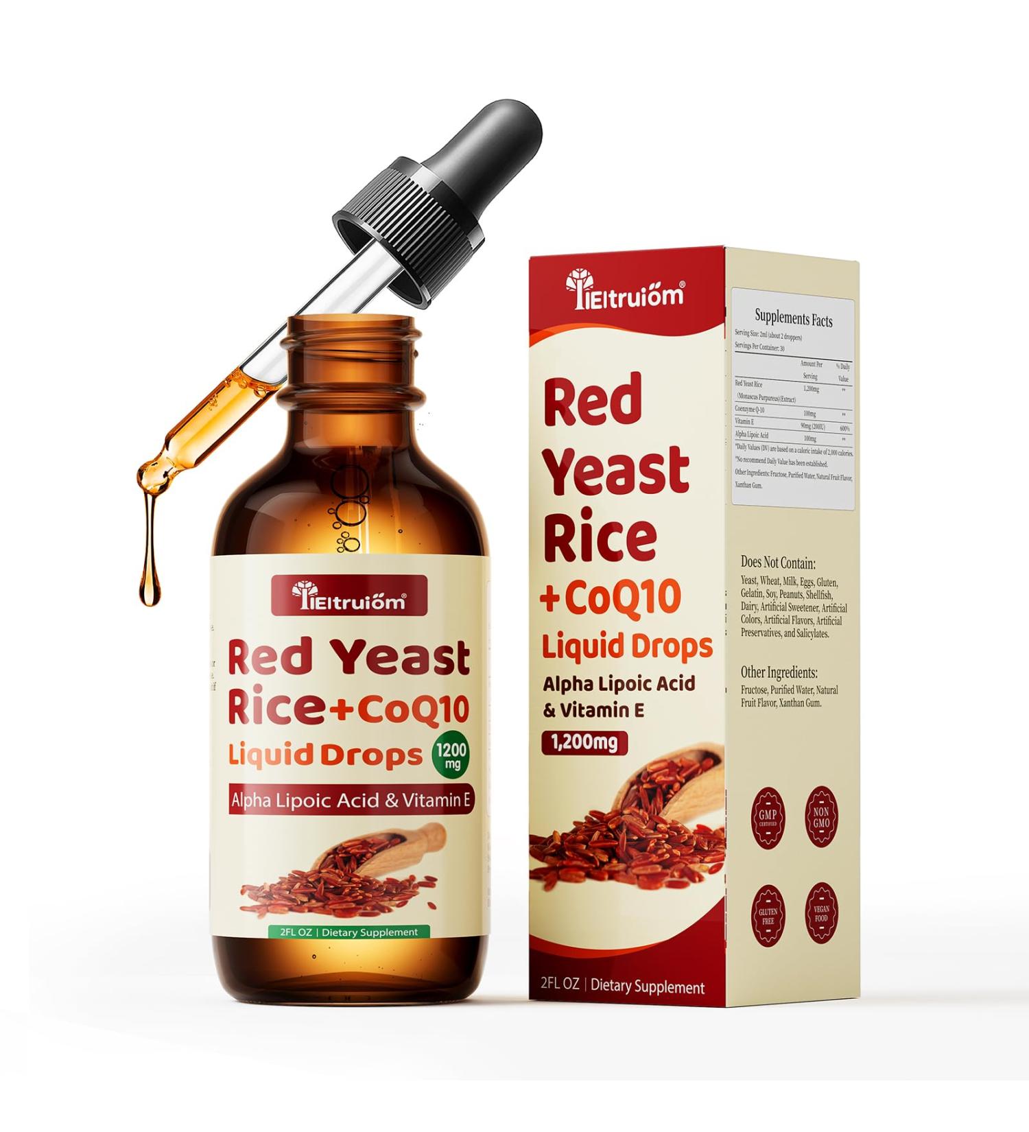 llEltruiom Liposomal Red Yeast Rice with Coq10 Drops - 1200mg Organic Red Rice Yeast Extract for Cholesterol Supplement - Citrinin Free Coenzyme Q10 for Antioxidant - 2 Fl Oz Sugar Free - Buy Online on GoSupps.com