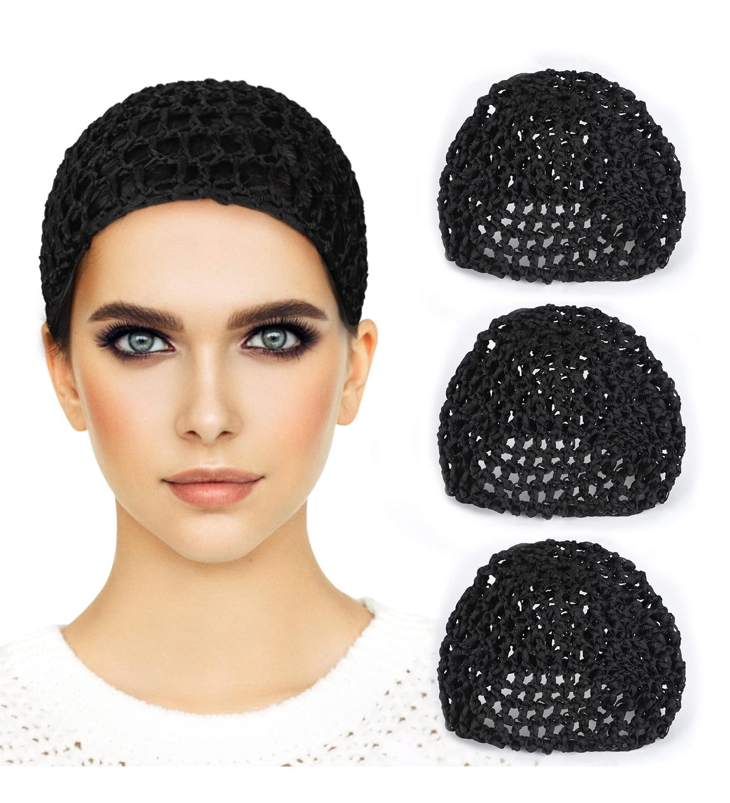 3-Pack Black Mesh Crochet Hair Net Snoods for Women - Soft Rayon Knit Hair Cover Accessory - Buy Online on GoSupps.com