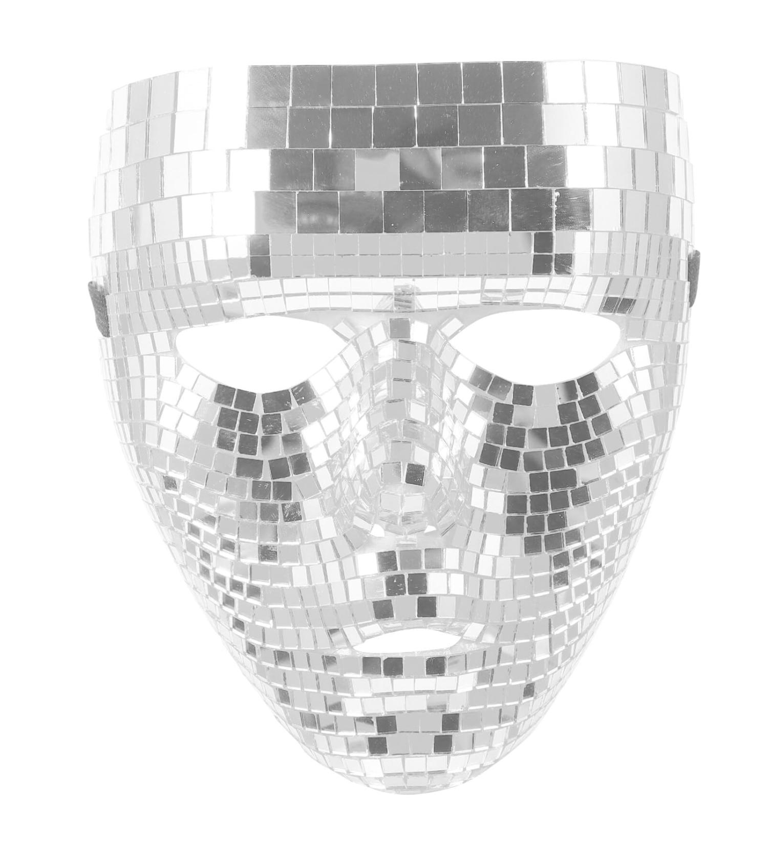 Homsfou Halloween Disco Ball Glitter Mask | Festival Masquerade Face Cover for Parties & DJ Events | Silver Halloween Decoration - Buy Online on GoSupps.com