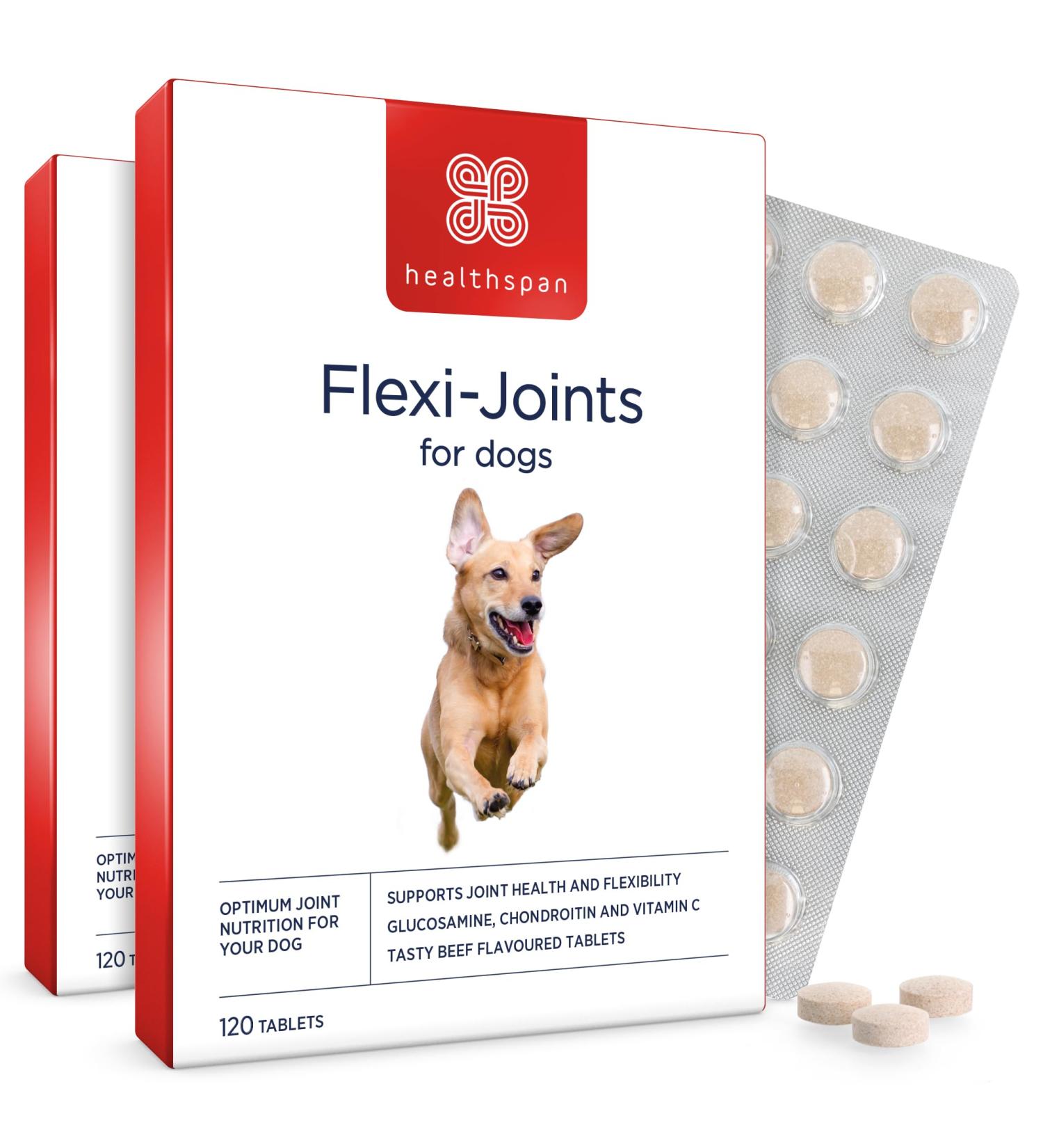 Healthspan Flexi-Joints for Dogs | High Strength Glucosamine & Chondroitin | With Vitamins C & E | Supports Joint Mobility | Beef Flavoured | 240 Tablets - Buy Online on GoSupps.com