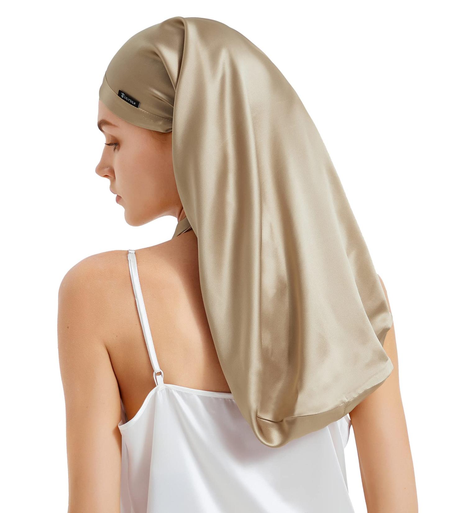 Premium 100% Silk Mulberry Hair Hood for Curly Hair | Lilysilk 19 Momme Long Sleeping Cap for Women - Brown - Buy Online on GoSupps.com