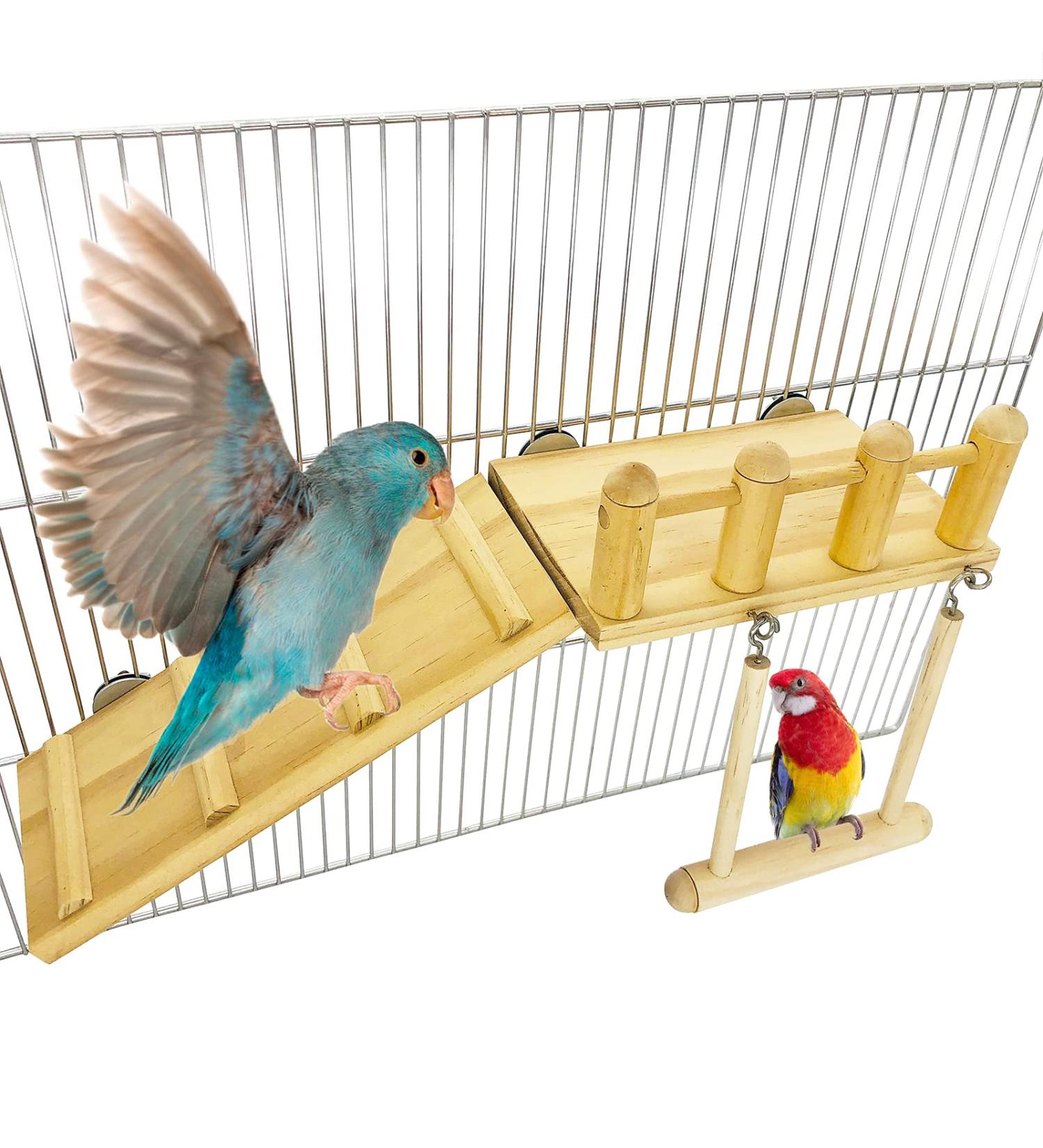 Parrot Climbing Ladder Playground with Swing & Stand - Bird Cage Chew Toy Set for Small Birds & Hamsters - Buy Online on GoSupps.com