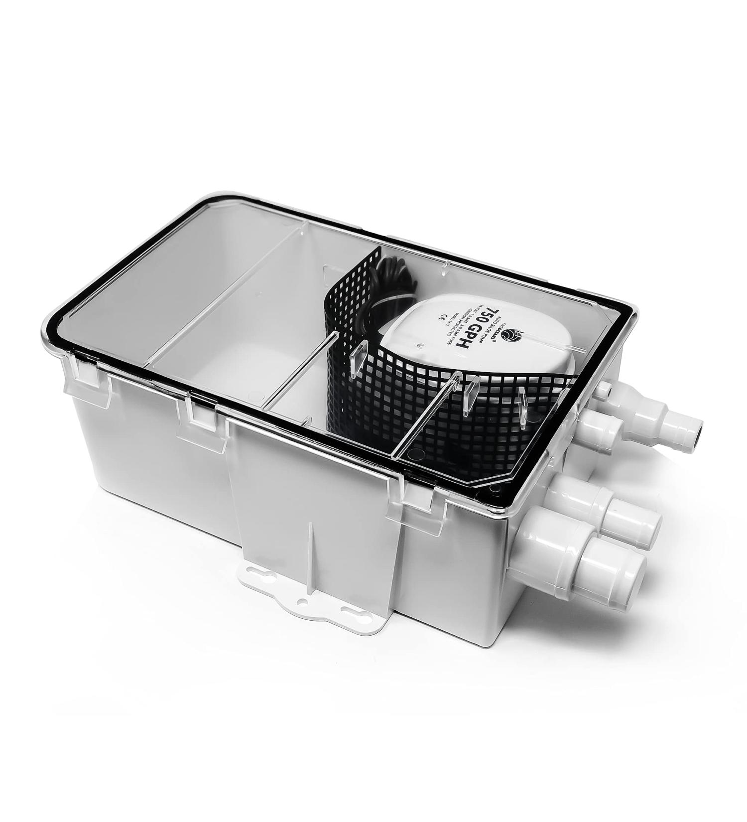 Five Oceans 750 GPH 12V Shower Sump Pump Drain System Kit with Multiple Inlet Ports and Clear Cover - FO3611 - Buy Online on GoSupps.com